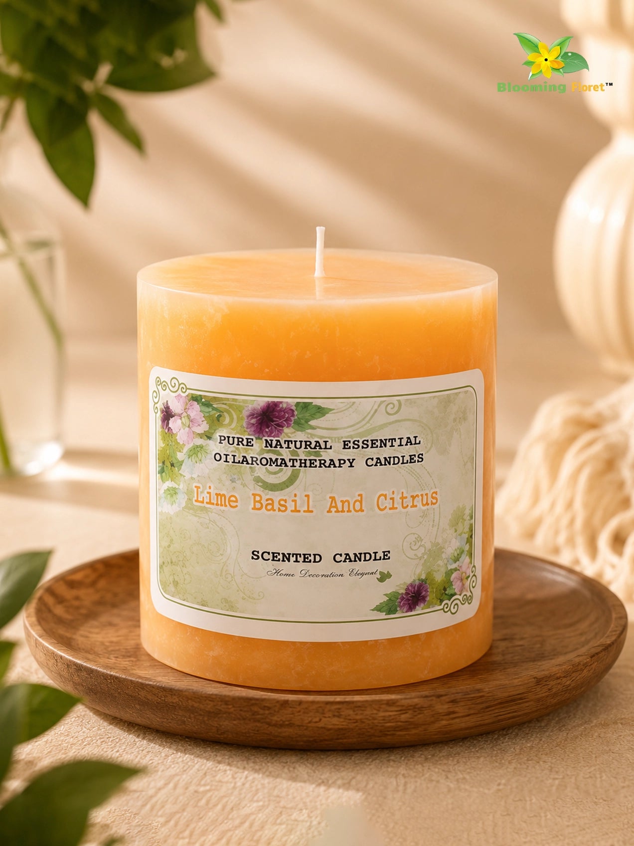 Lime Basil & Citrus Scented Pillar Candle | 8 cm | Set of 1
