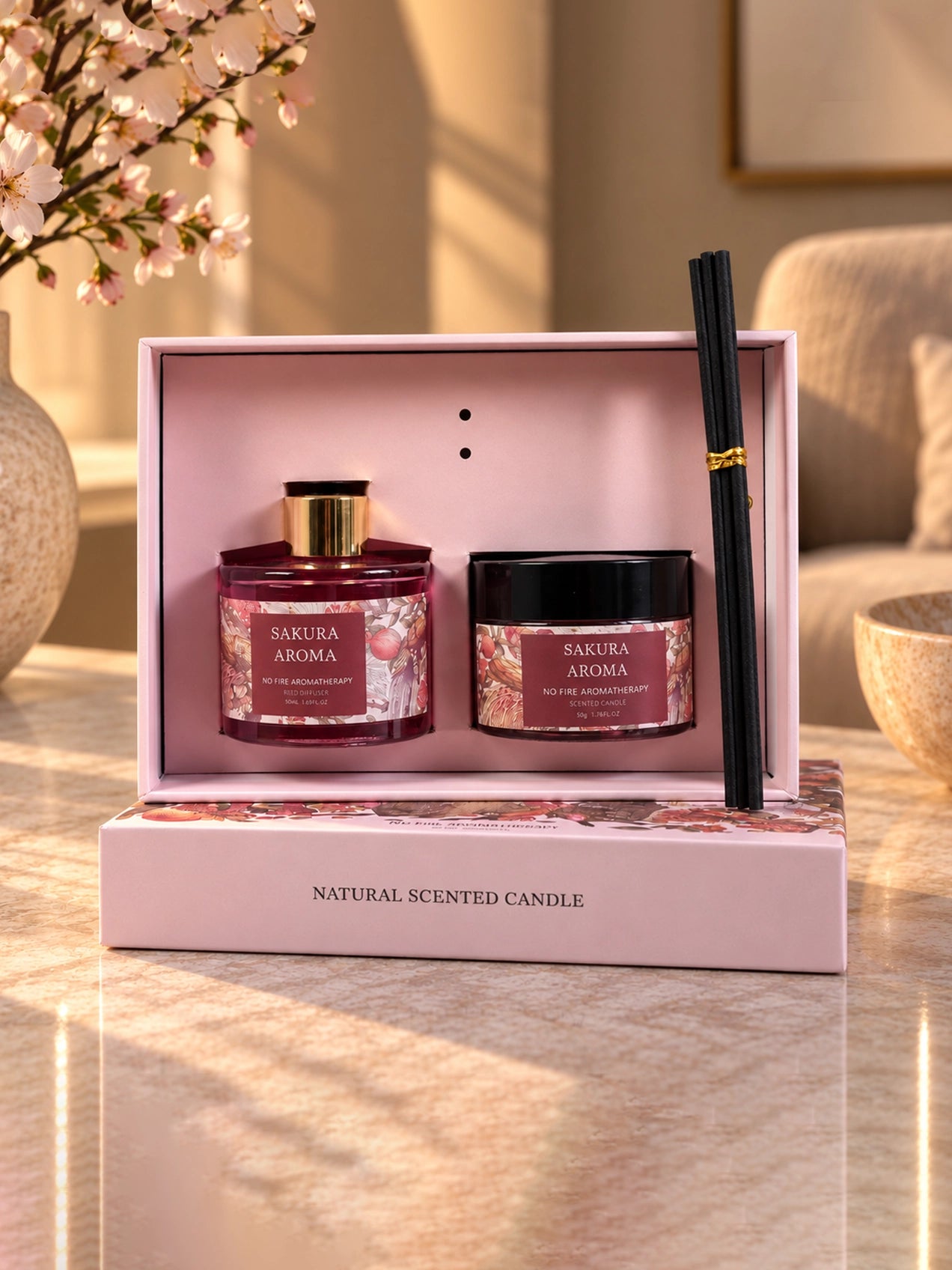 Candle & Diffuser Set | 16 cm| Sakura Aroma