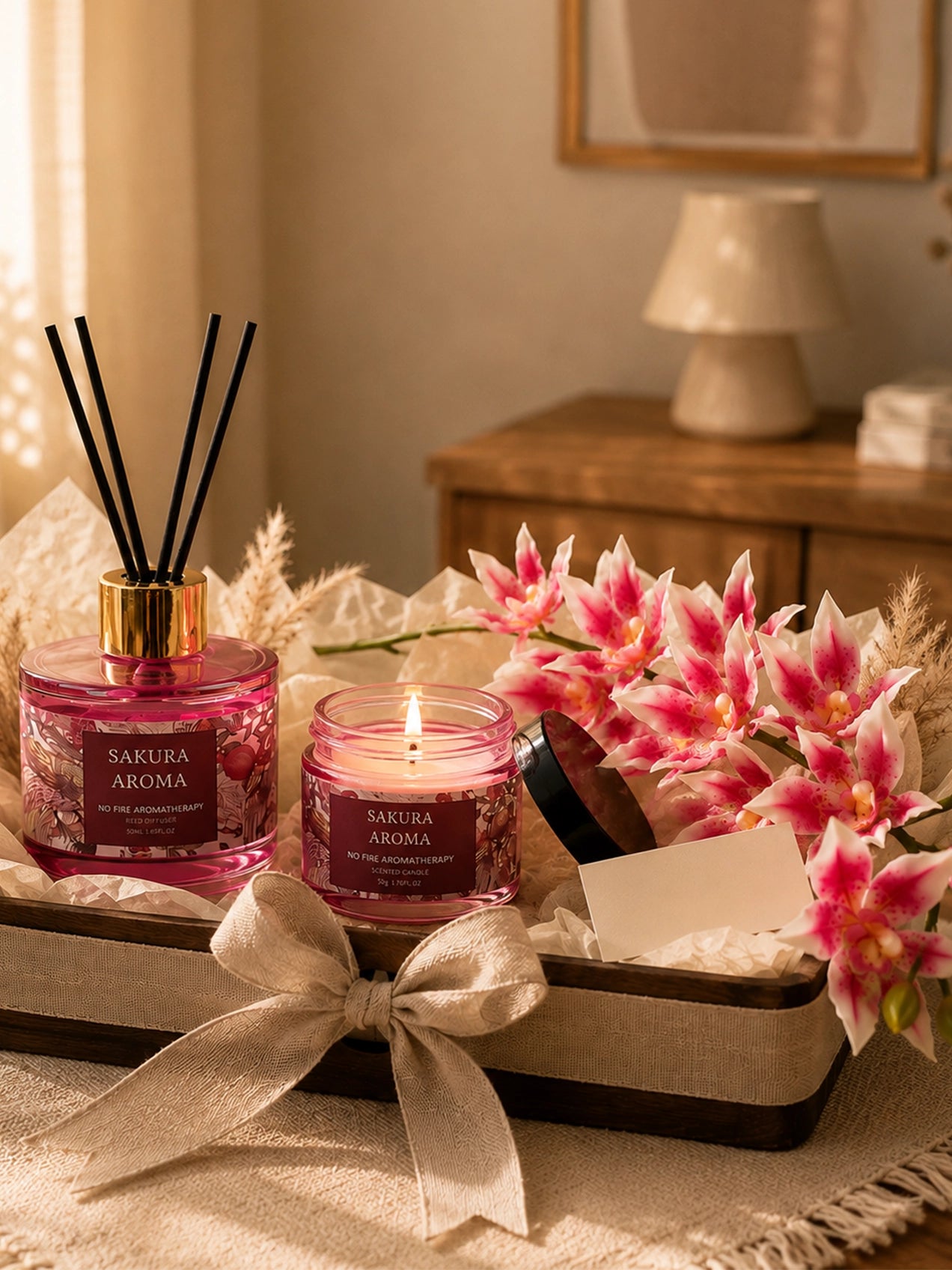 Sakura Candle & Diffuser Set with Pink Orchid
