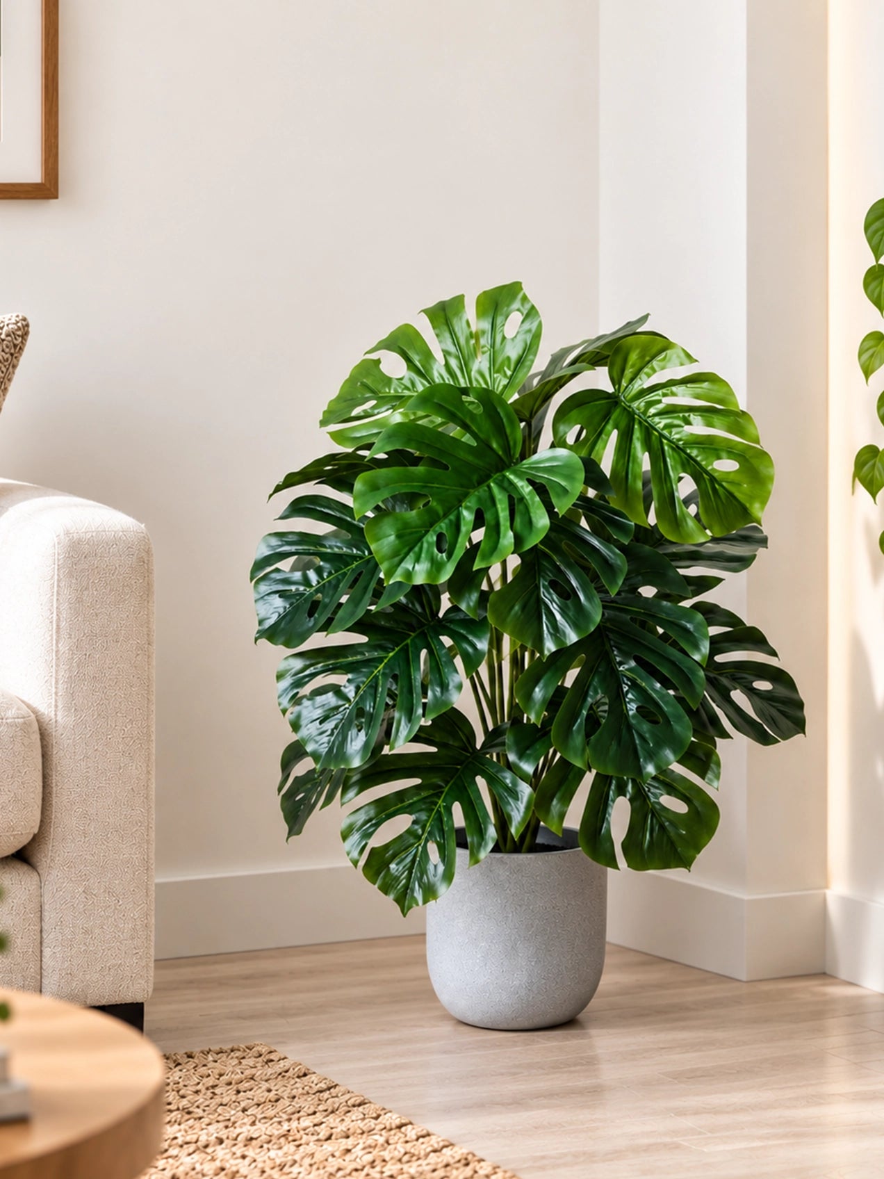Artificial Monstera Plant | Light Green Leaves | 65 cm | 18 Leaves | With Basic Black Pot
