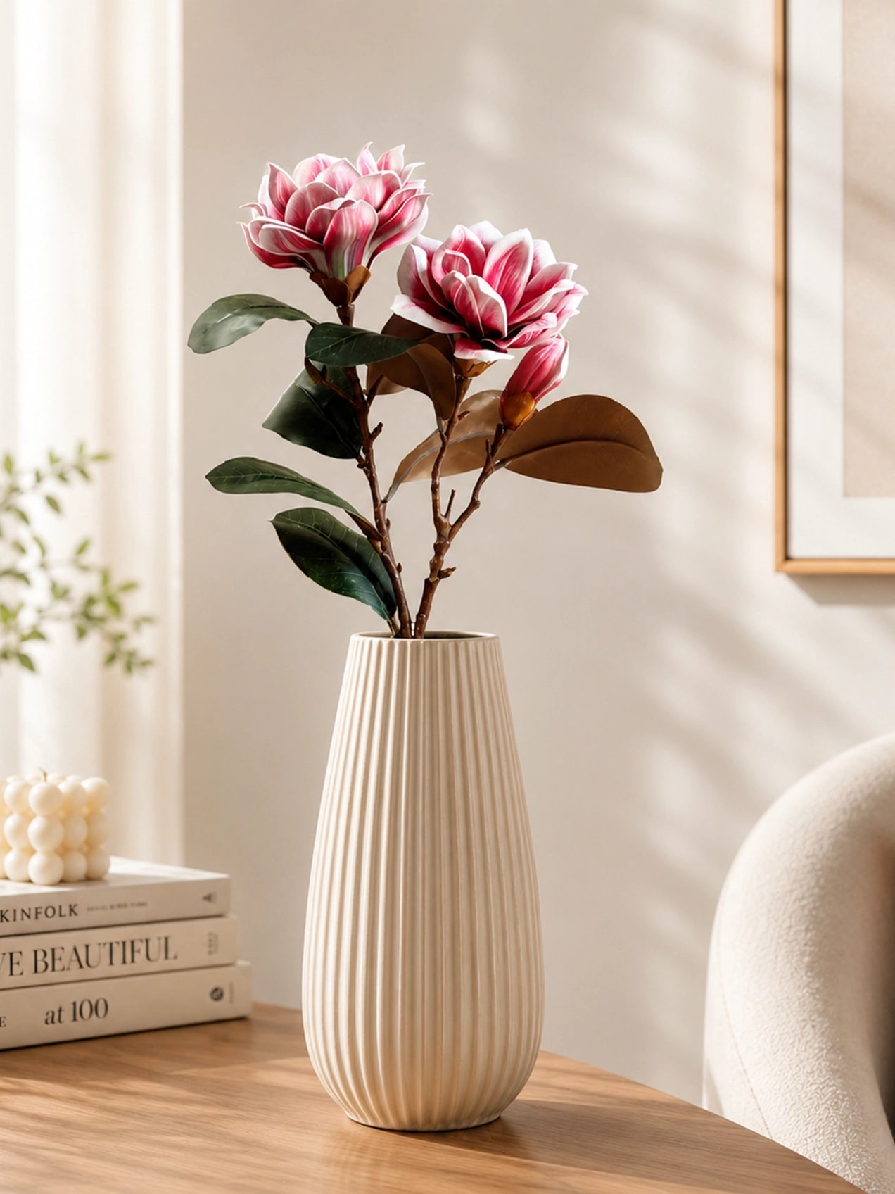 Artificial Magnolia Flower Branch | Dark Red | 76 cm