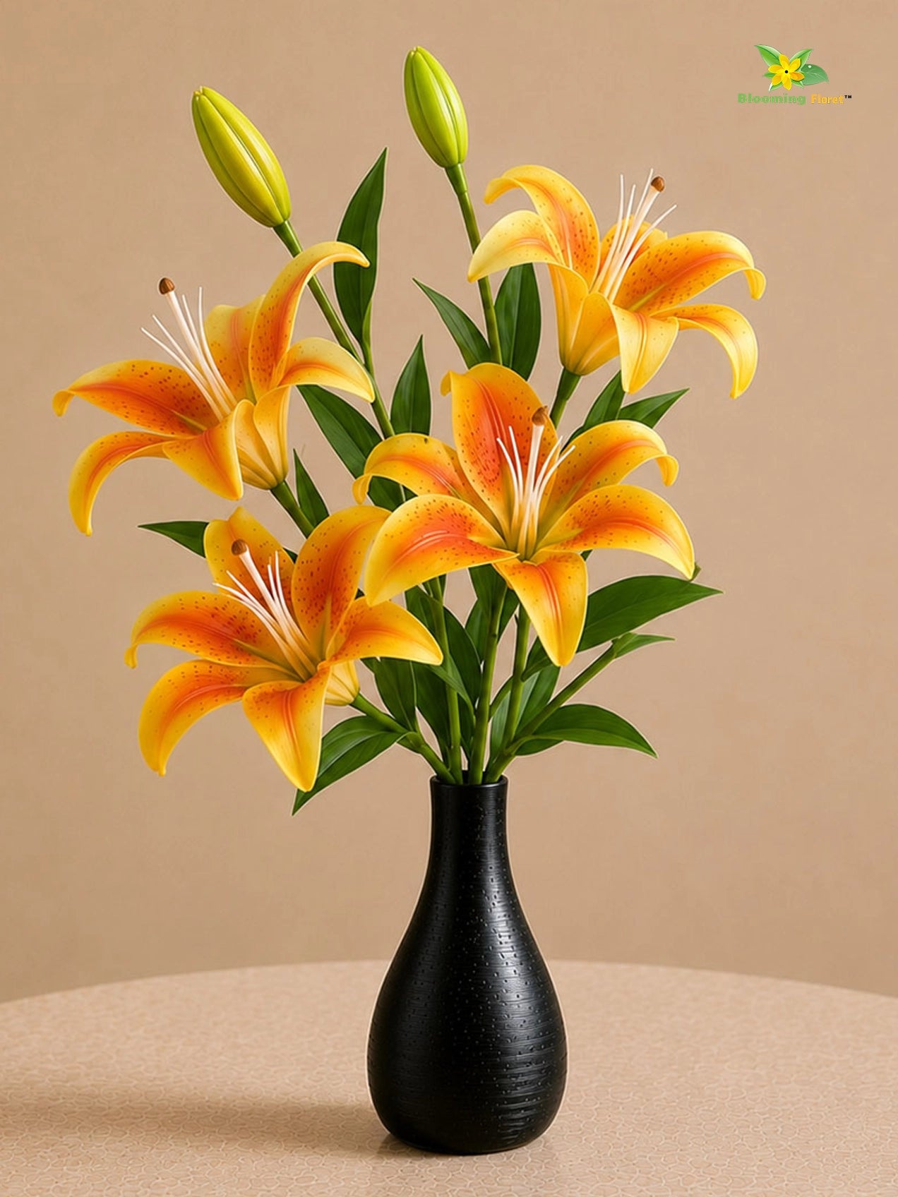Artificial Lily Flower Stick | Orange | 35 cm | Set of 2