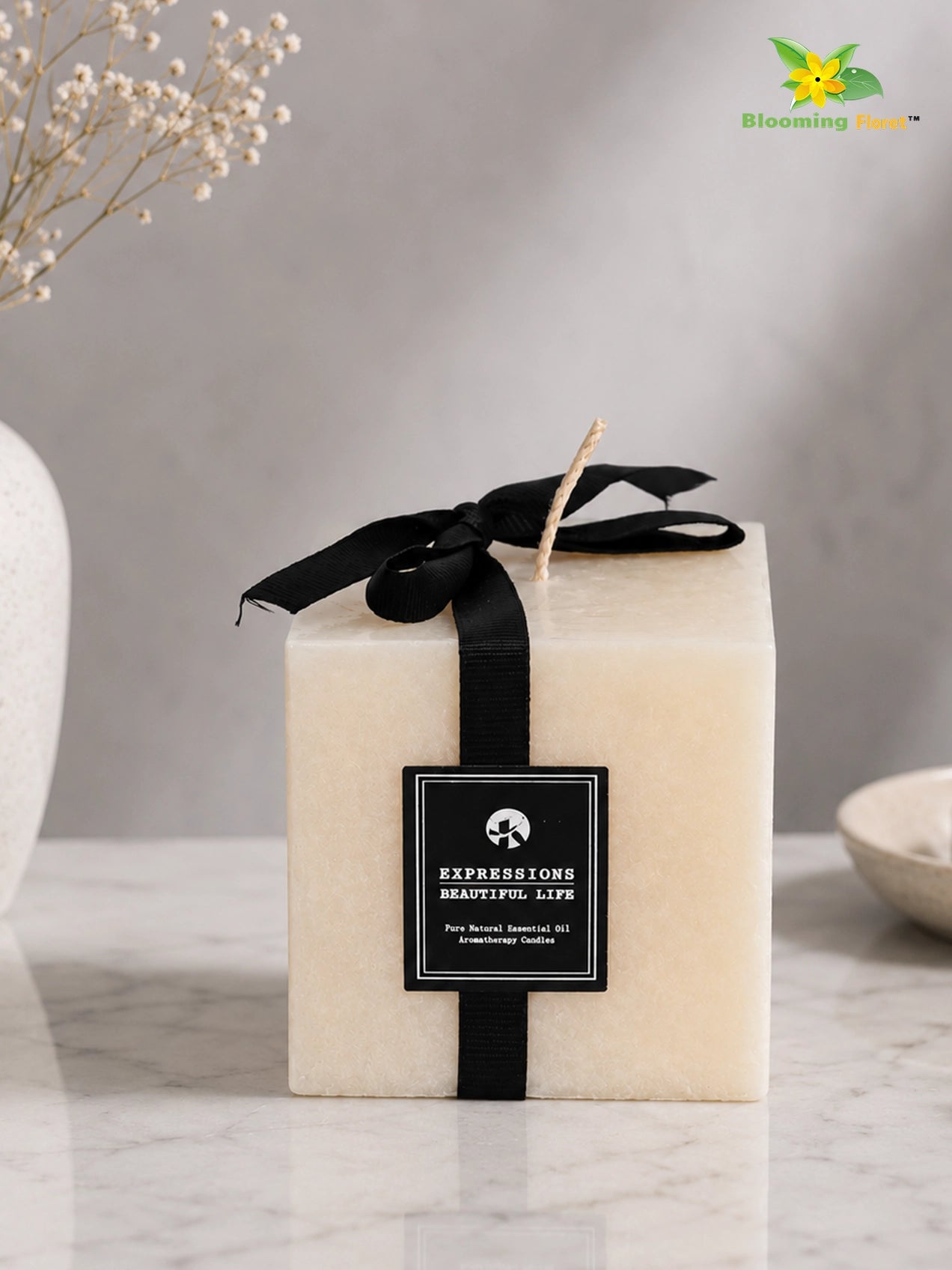 Scented Square Candle Expressions | Cream | 8 cm | Set of 1