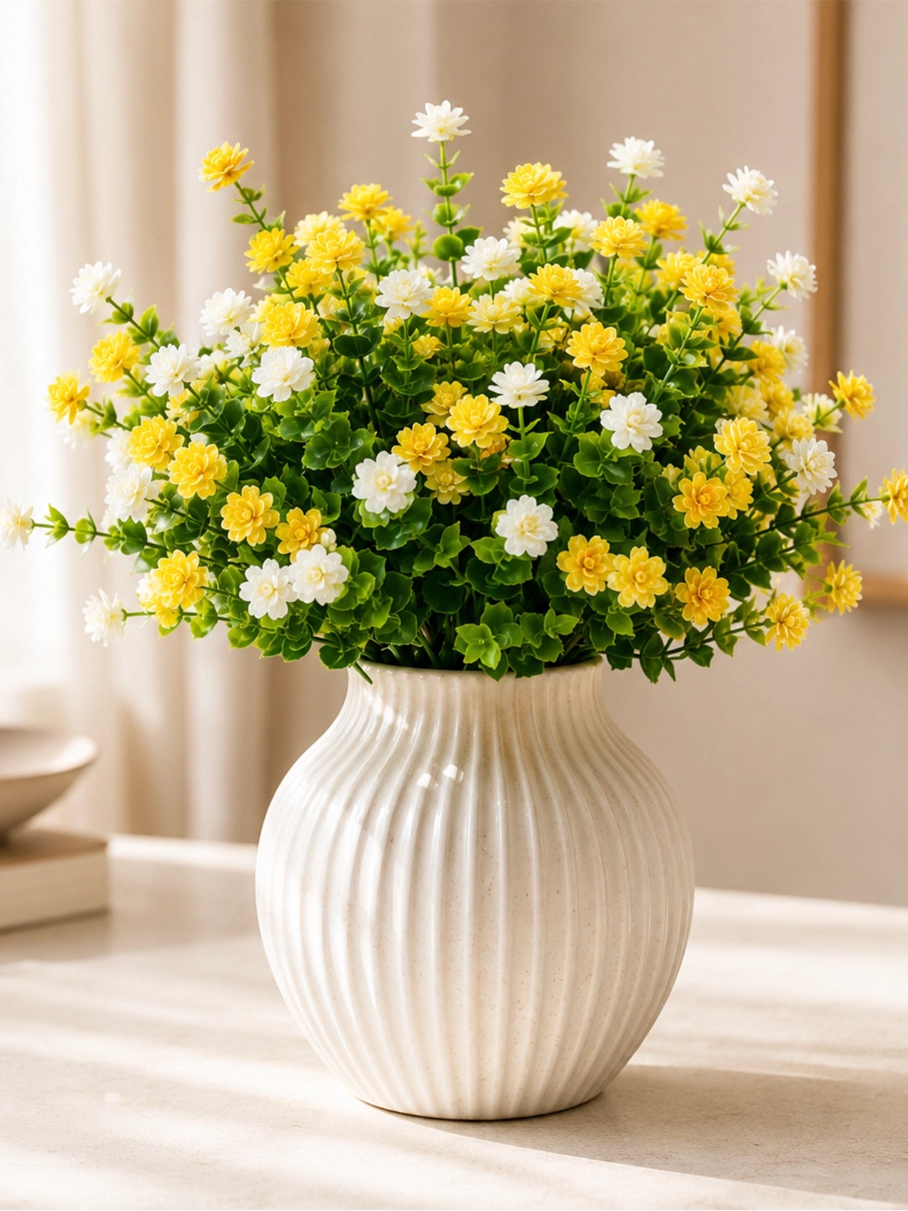 Artificial Kalanchoe Flower Bunch | Yellow and White | 33 cm