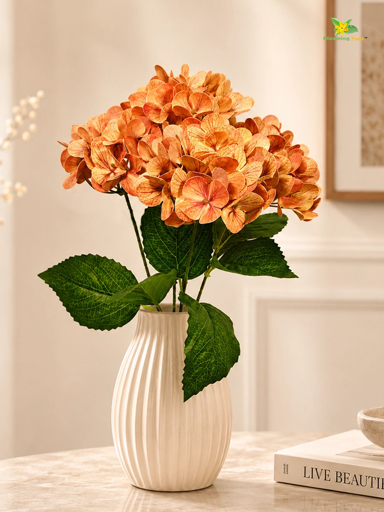 Artificial Hydrangea Flower Bunch | Light Brown | 42 cm