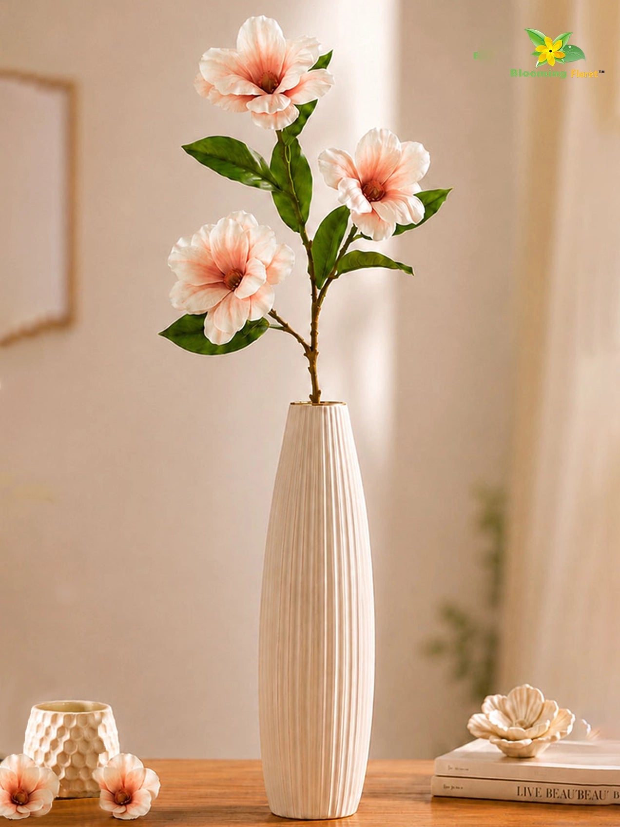 Magnolia Flower Stick | Peach | 95 cm