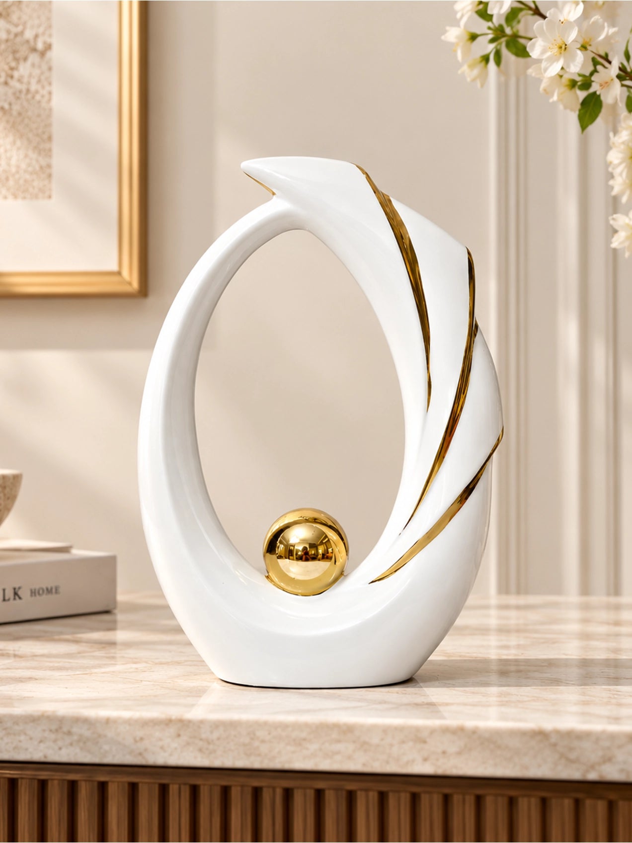 Modern Abstract Art Ceramic Statue | White | 30 cm