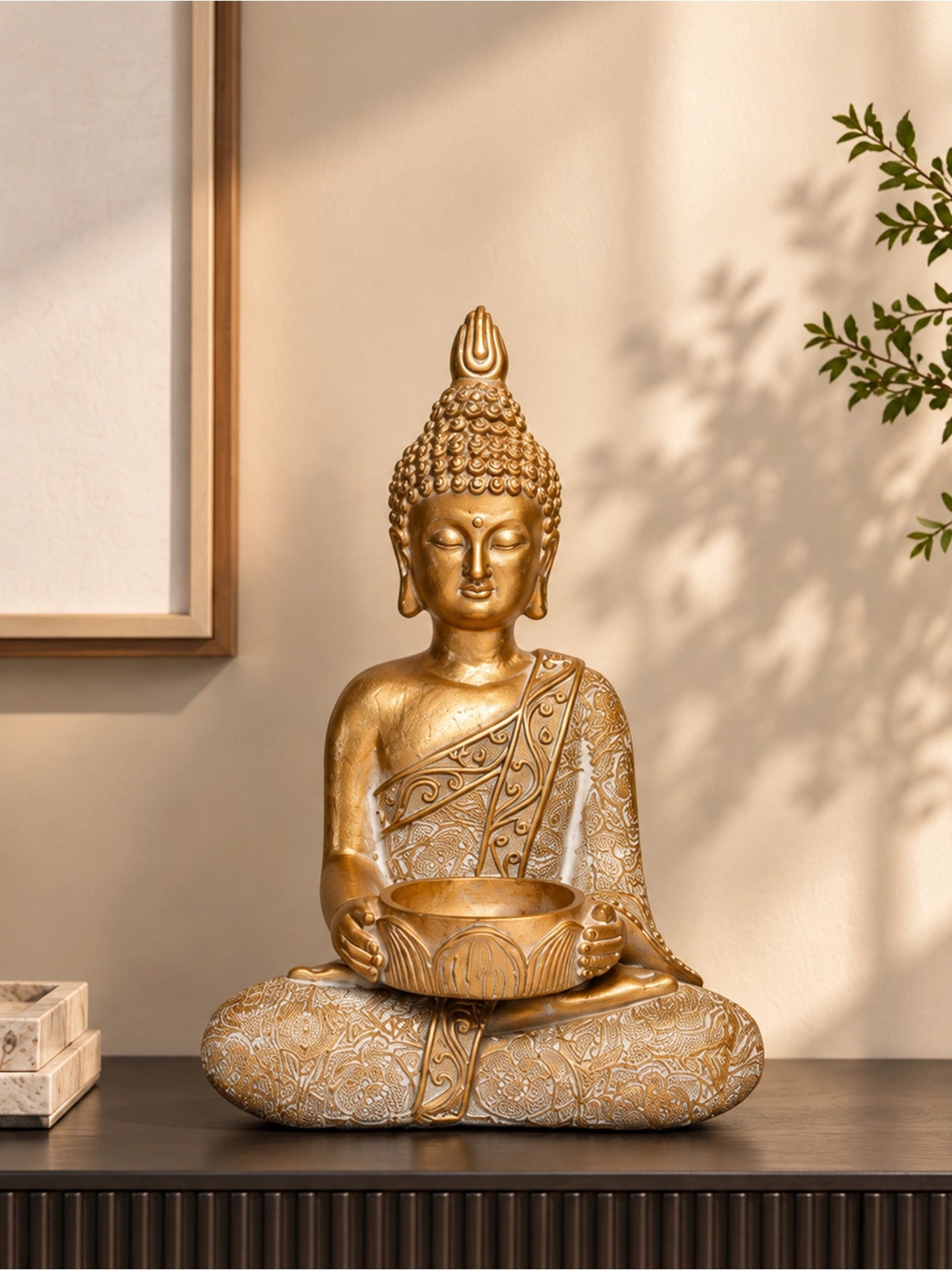 Golden Alms Buddha Statue | 25 cm