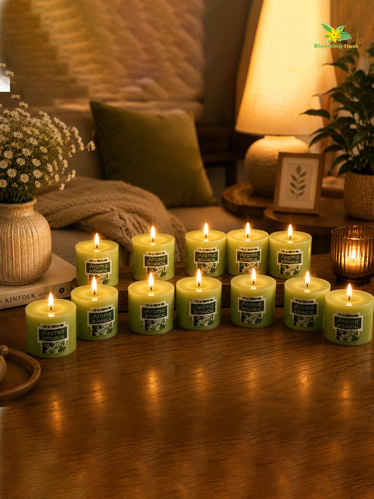 Jasmine Scented Pillar Candles | 5 cm | Set of 4, 12 Pcs
