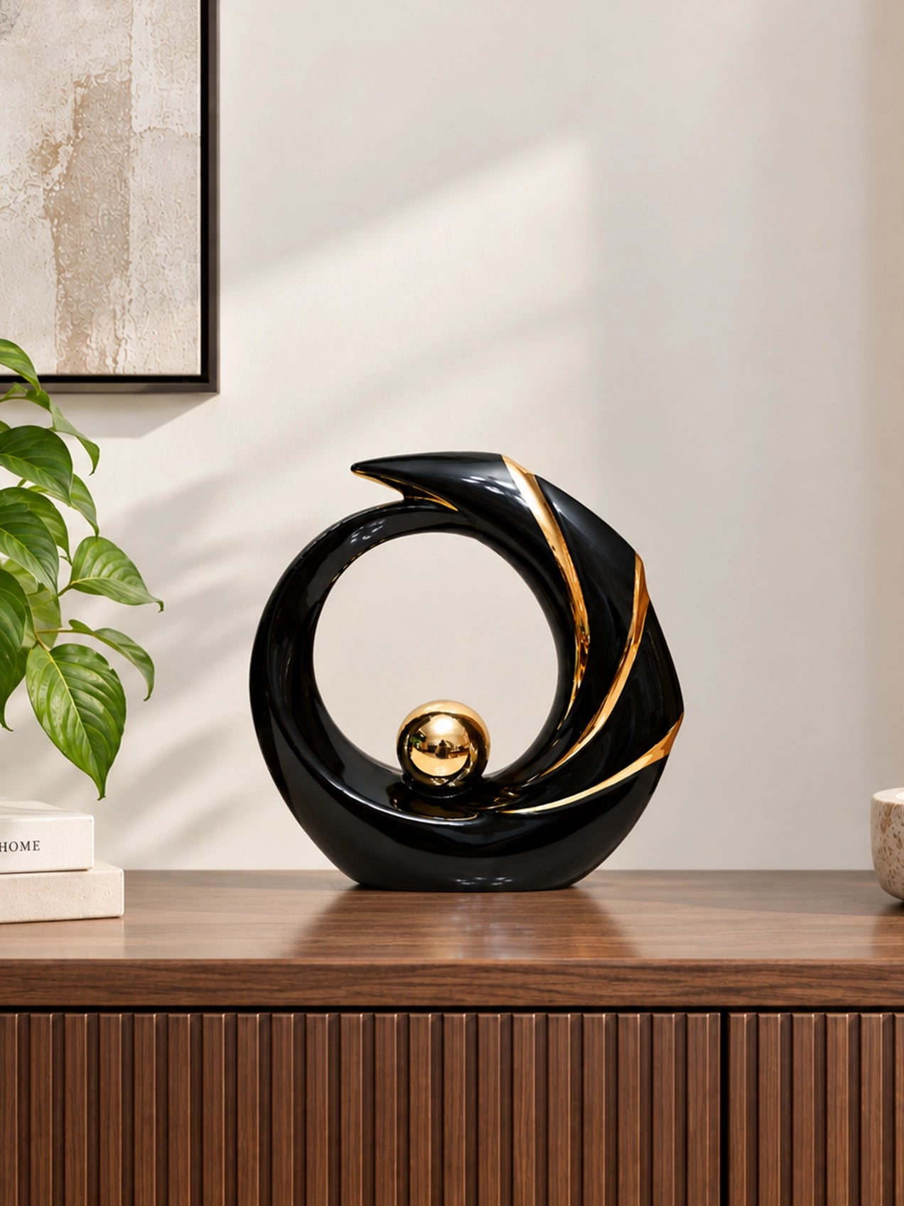 Modern Abstract Art Ceramic Statue | Black | 20 cm