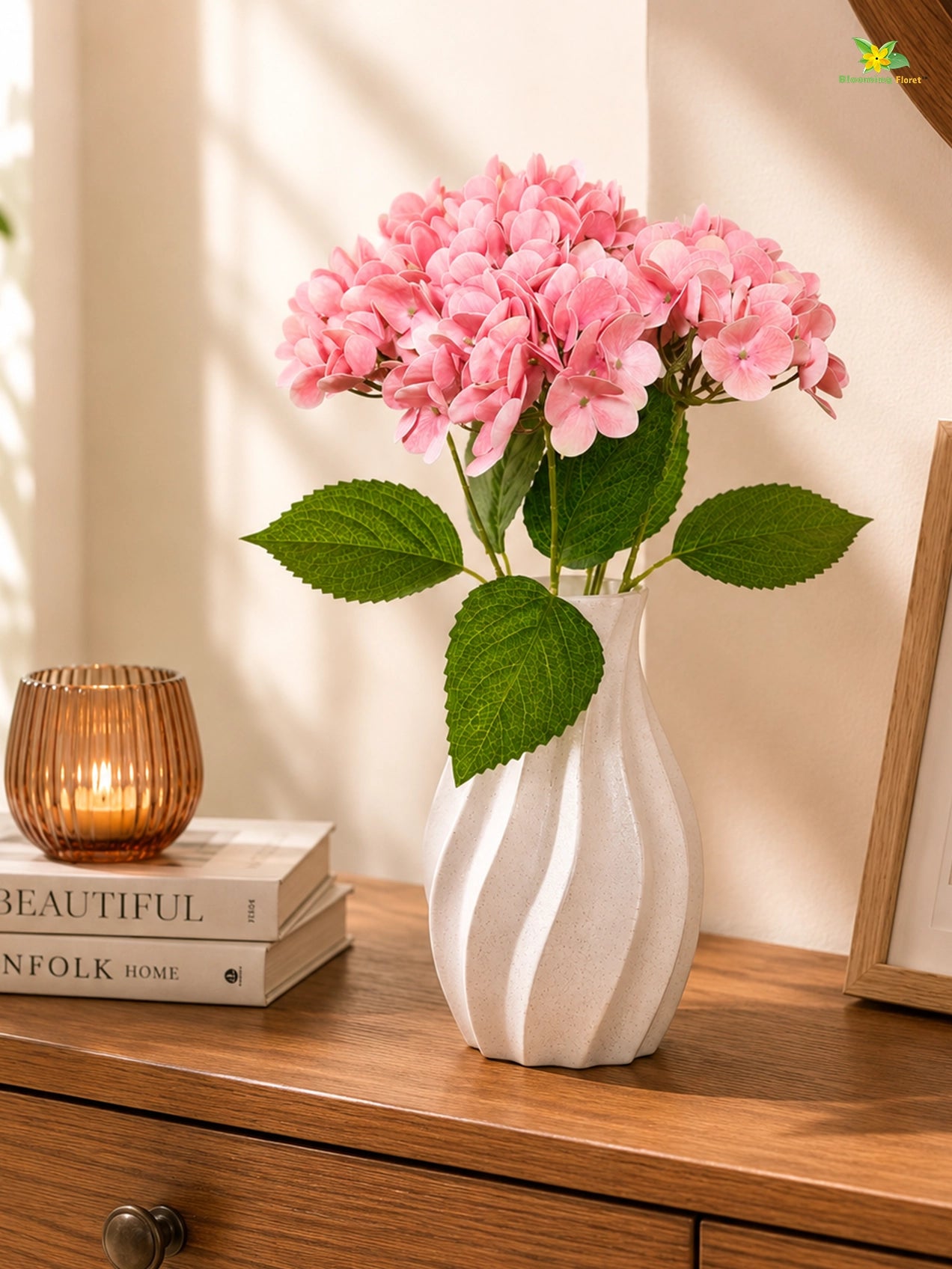 Artificial Hydrangea Flower Bunch | Light Pink | 42 cm