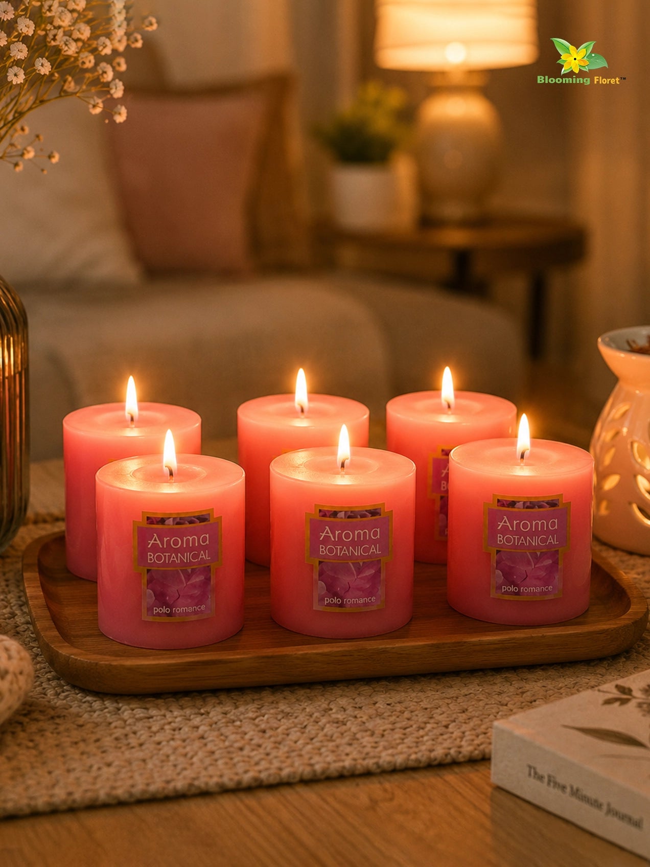 Rose Scented Pillar Candles | 5 cm | Set of 2, 6 Pcs