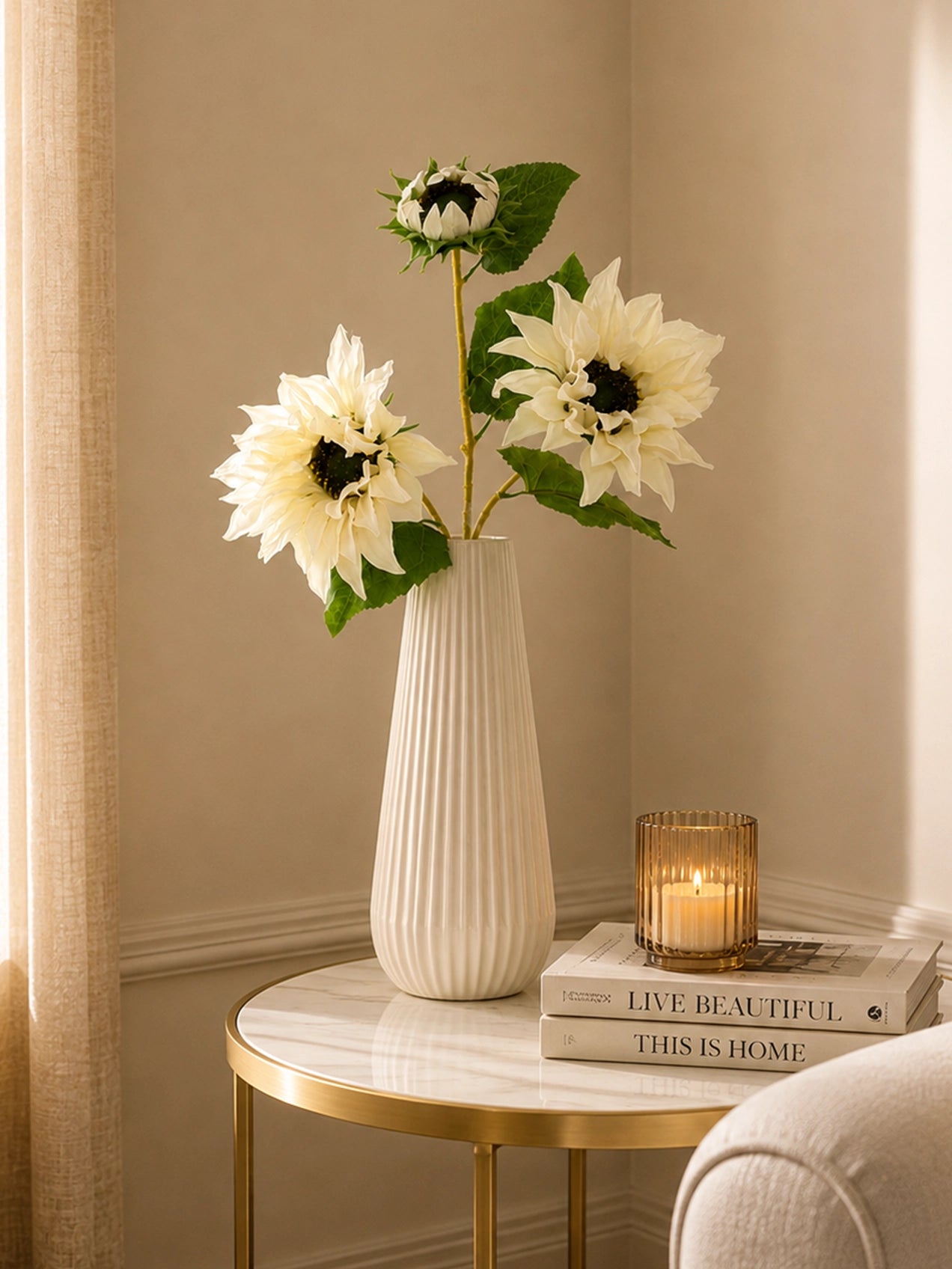 Artificial Sunflower Stick | Off White | 78 cm