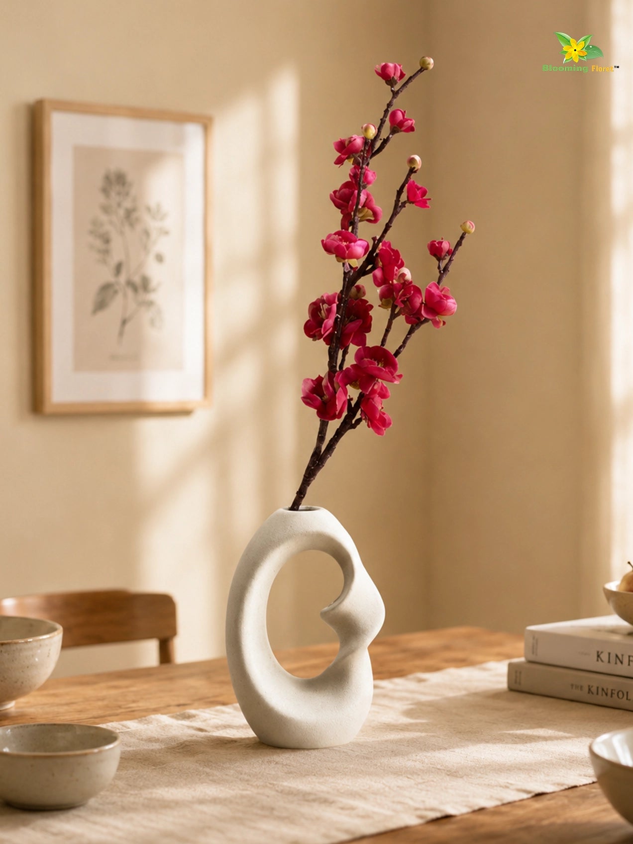 Artificial Plum Blossom Flower Stick | Dark Pink | 60 cm