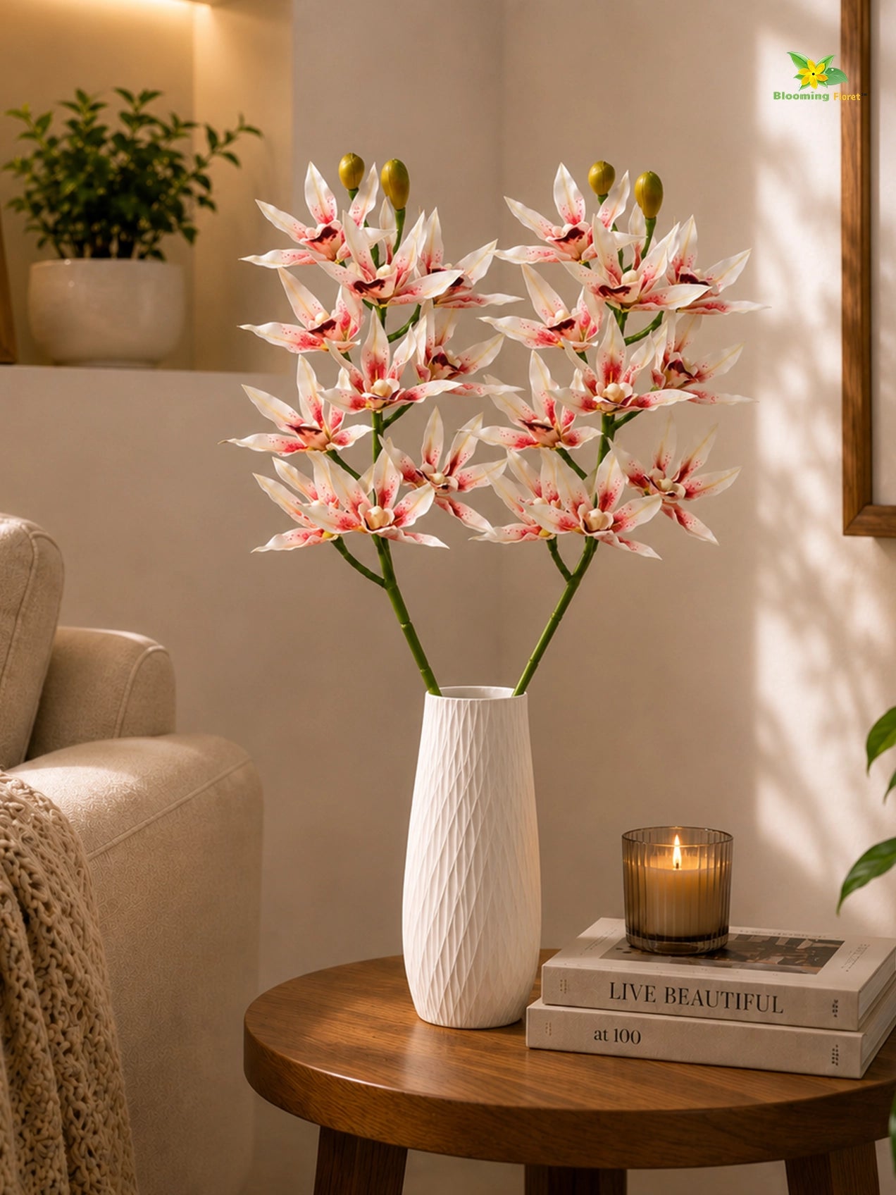 Orchid Flower Stick | White & Pink | 73 cm | Set of 2