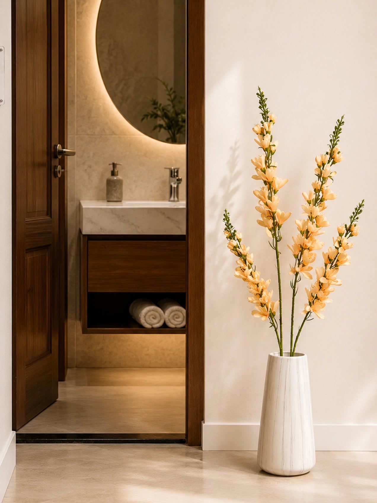Artificial Orchid Flower Stick | Peach | 106 cm | Set of 2