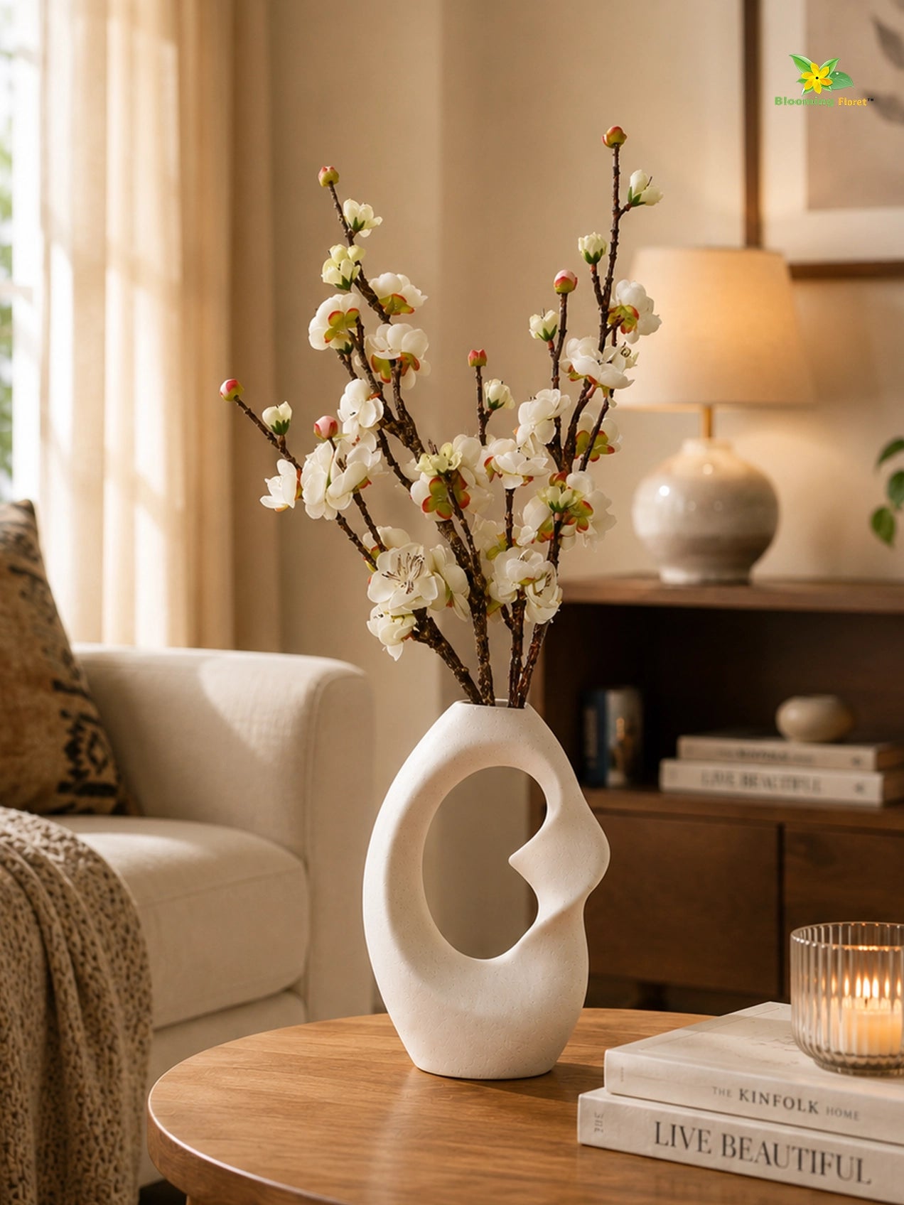 Artificial Plum Blossom Flower Stick | White | 60 cm | Set of 2
