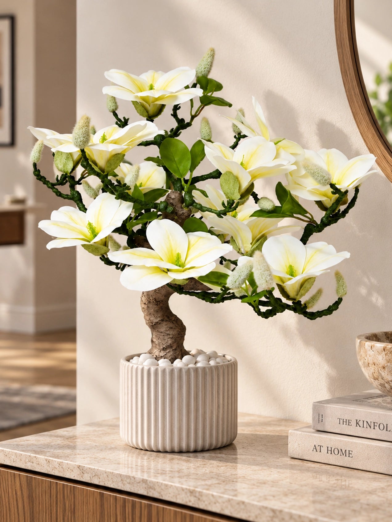 Mini Magnolia Flower Tree | White & Green | 52 cm