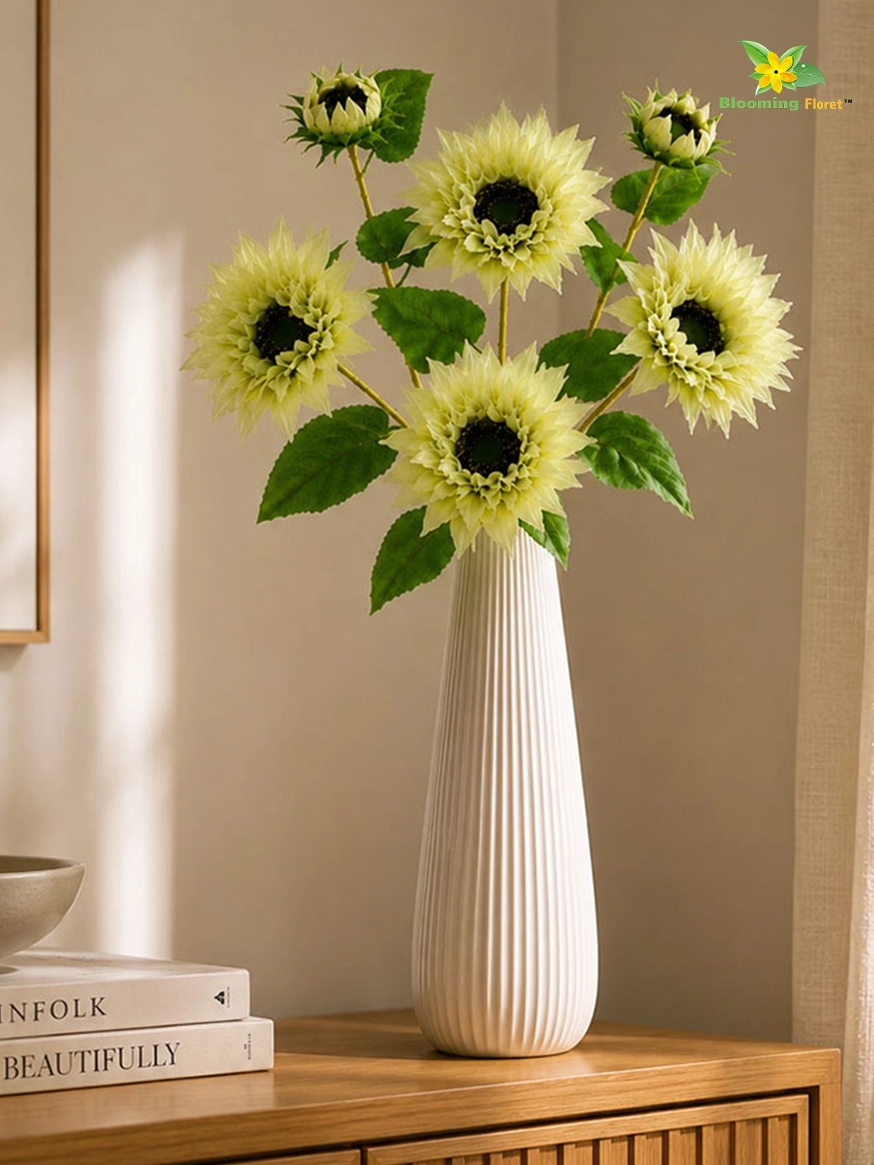 Artificial Sunflower Stick | Green | 78 cm | Set of 2