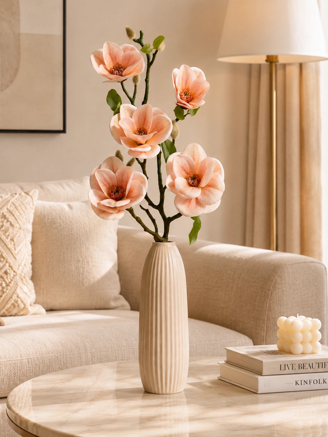 Magnolia Flower Stick | Peach | 72 cm