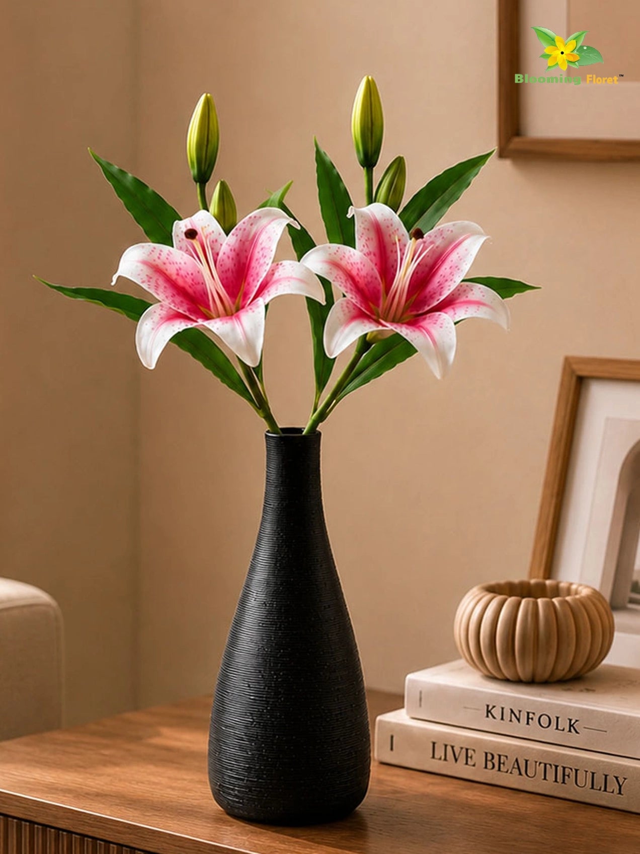Artificial Lily Flower Stick | White & Dark Pink | 35 cm | Set of 2