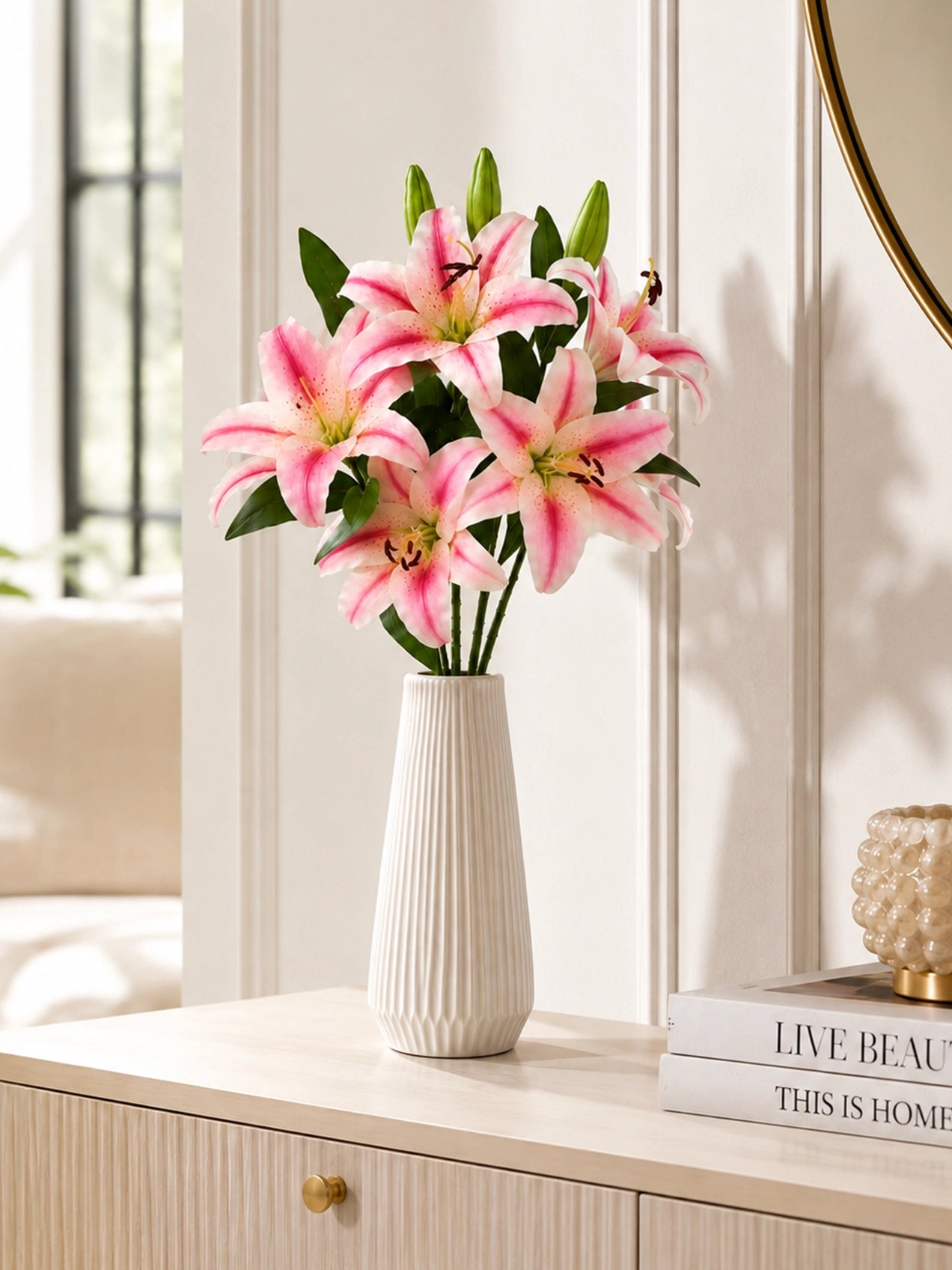 Artificial Lily Flower Stick | Pink | 78 cm | Set of 2