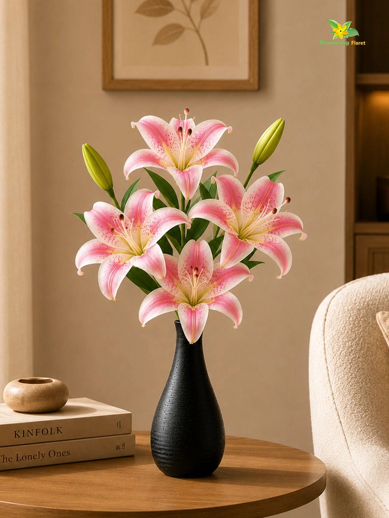 Artificial Lily Flower Stick | Pink | 35 cm | Set of 2
