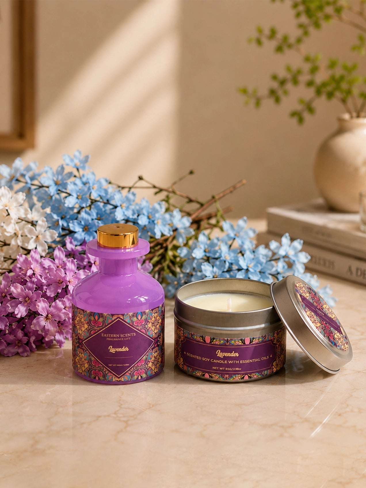 Lavender Premium Candle & Diffuser Set with Magnolia Kobus