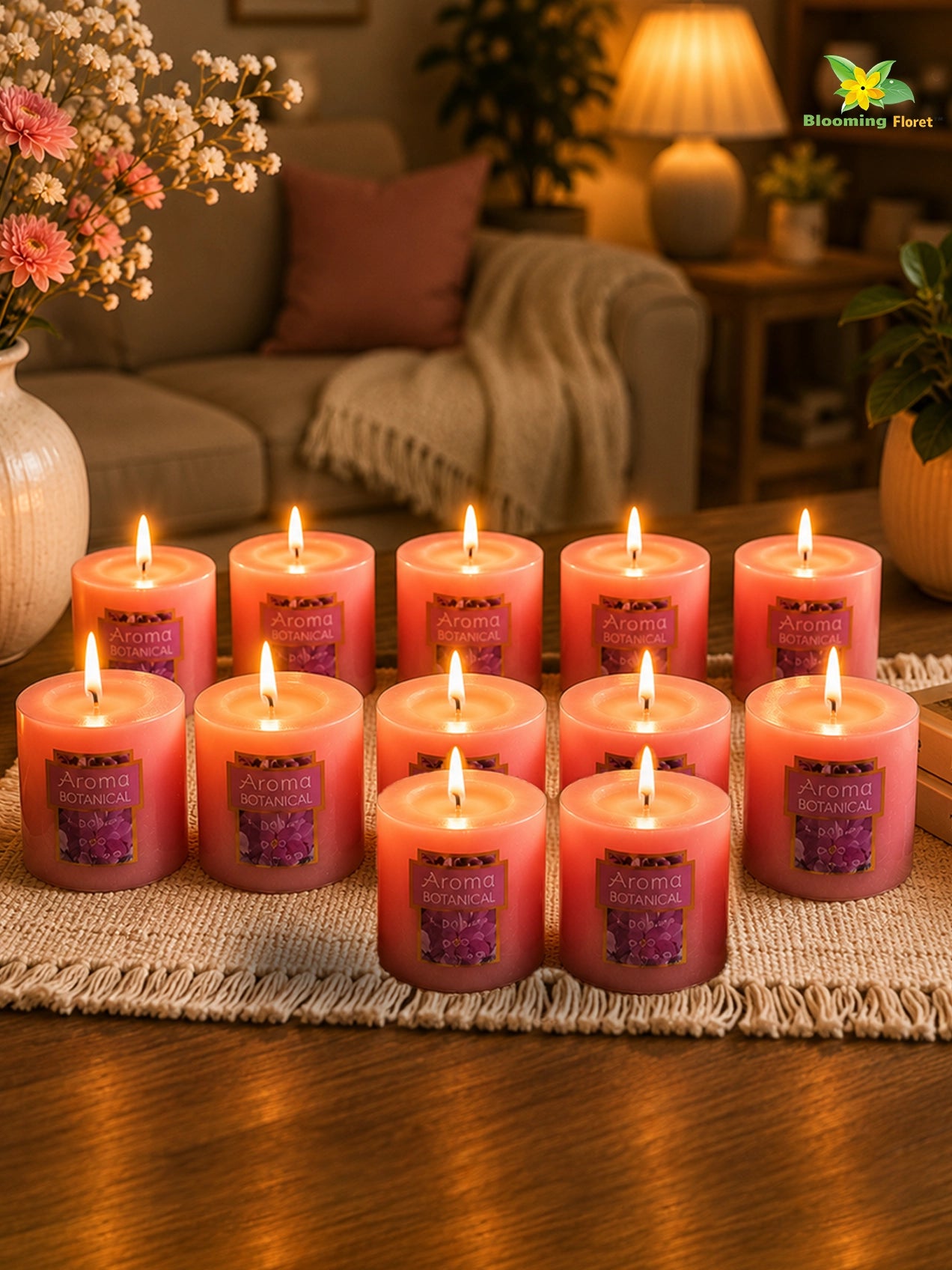 Rose Scented Pillar Candles | 5 cm | Set of 4, 12 Pcs