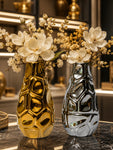 Luxe Honeycomb Geometry Vase | Golden, Silver | 15 cm | Set of 2