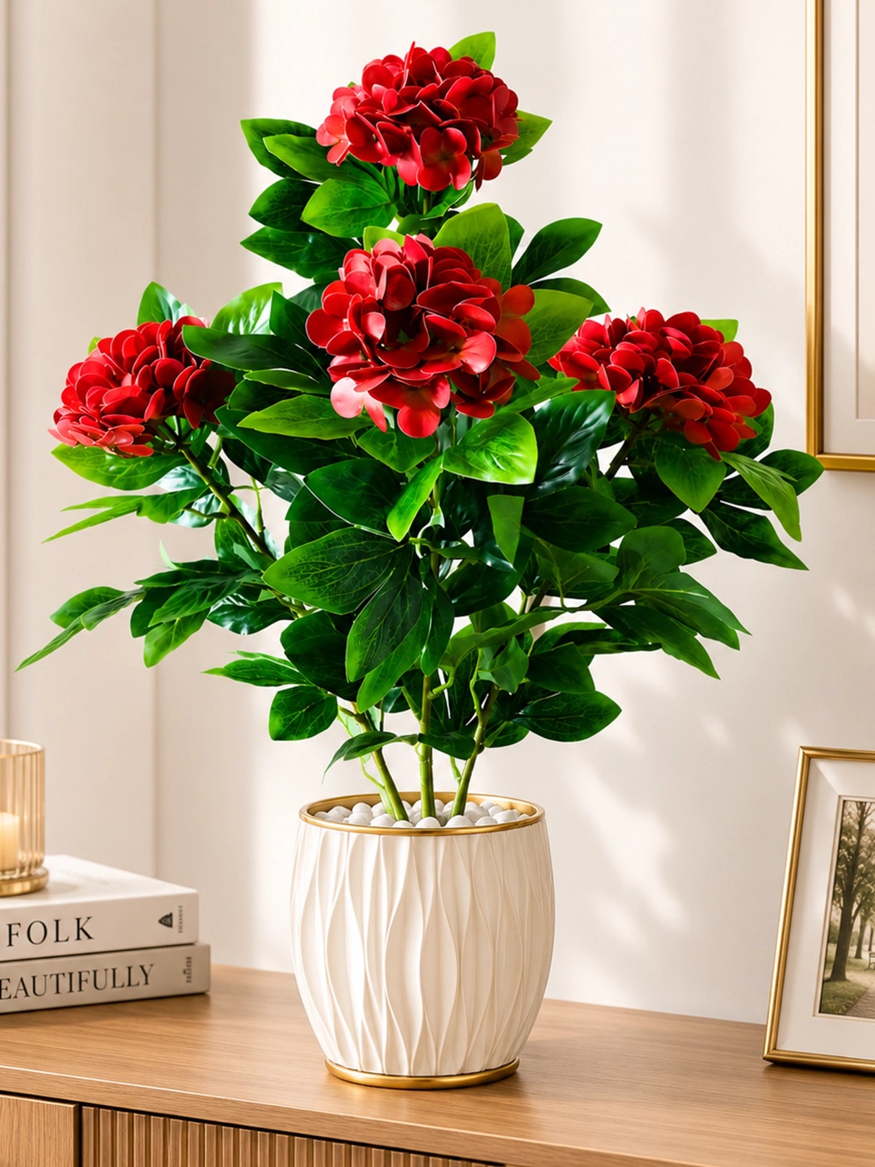 Artificial Hydrangea Flower Bunch | Red | 72 cm