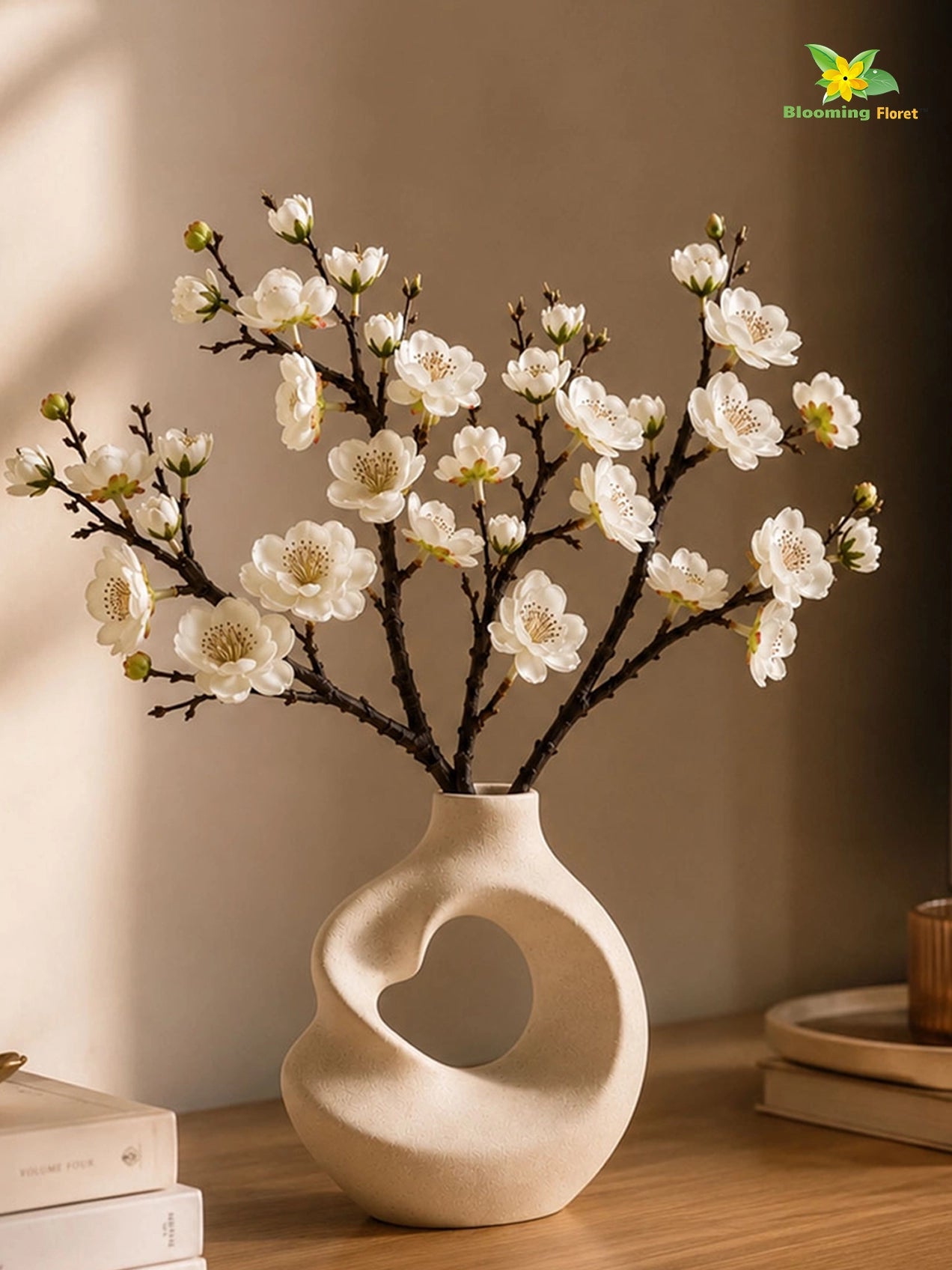 Small Plum Blossom Flower Stick | White | 35 cm  | Set of 4