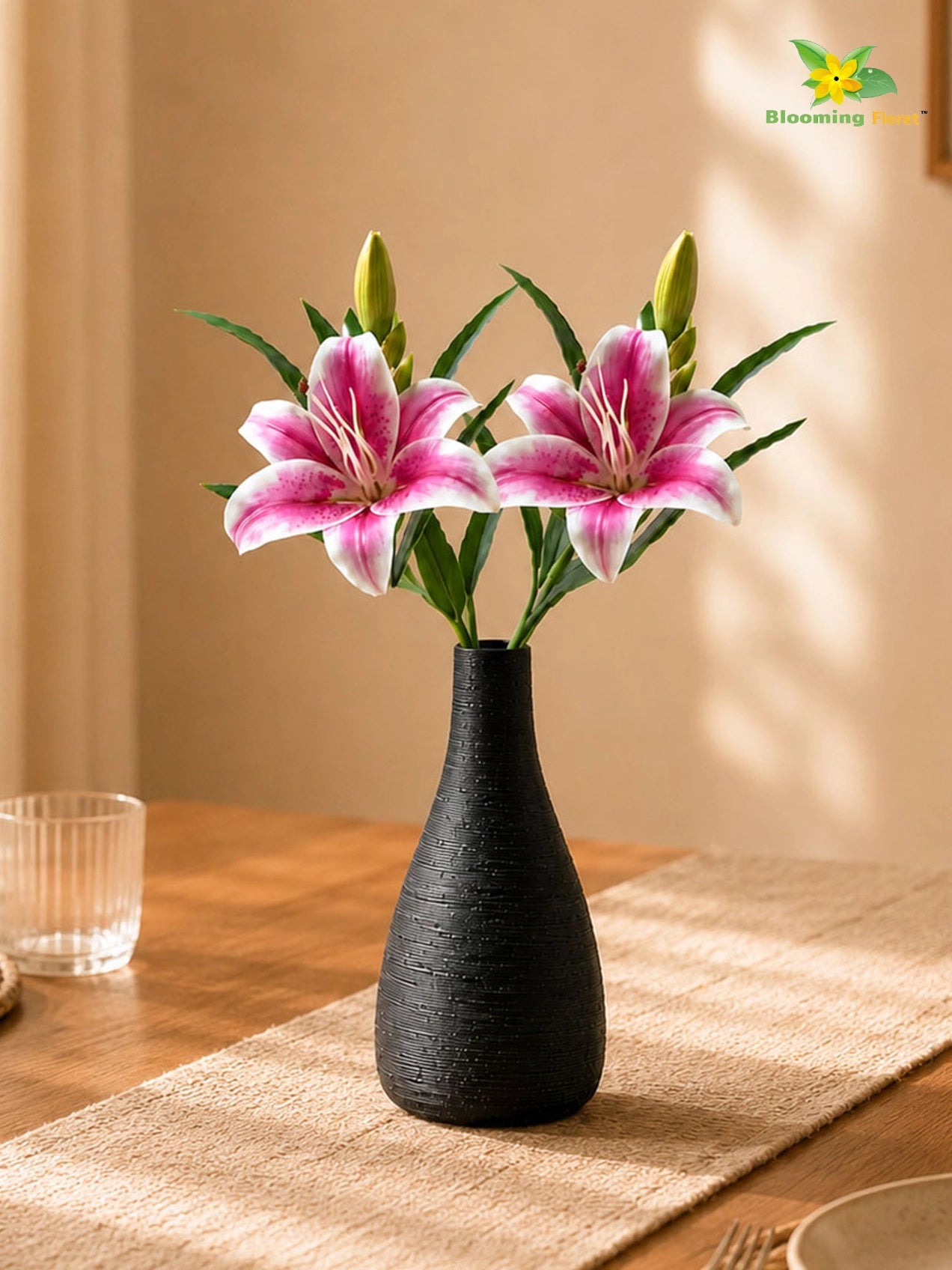 Artificial Lily Flower Stick | Dark Pink | 35 cm | Set of 2