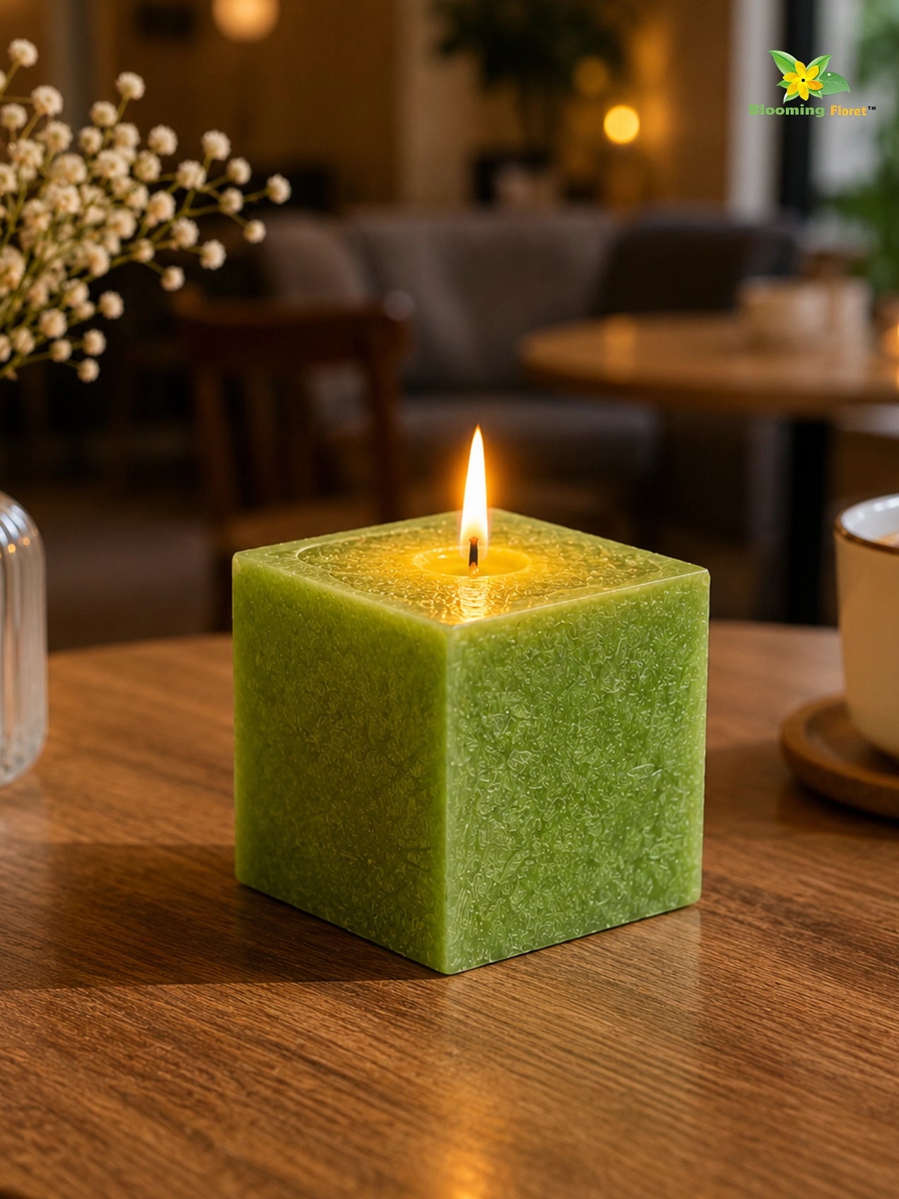 Scented Square Candle Expressions | Green | 8 cm | Set of 1