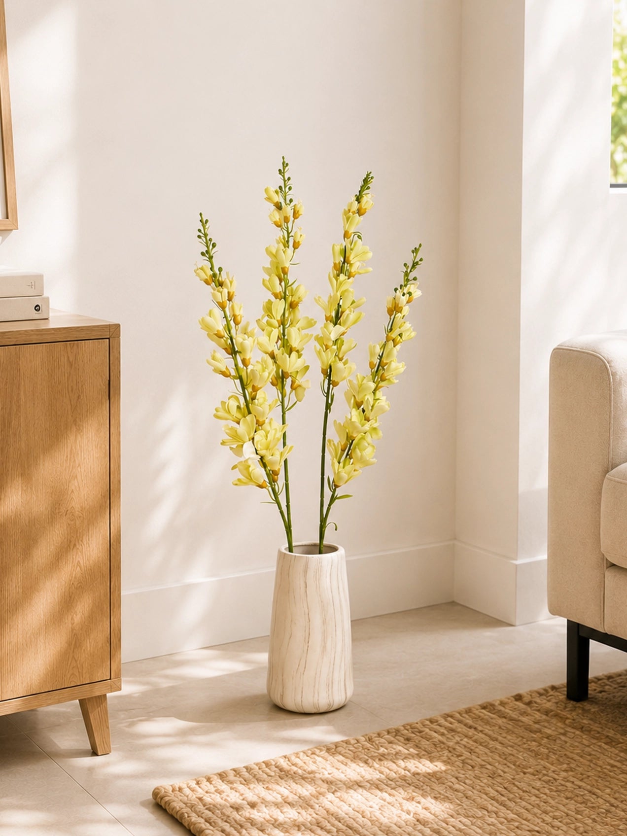 Artificial Orchid Flower Stick | Off White | 106 cm | Set of 2