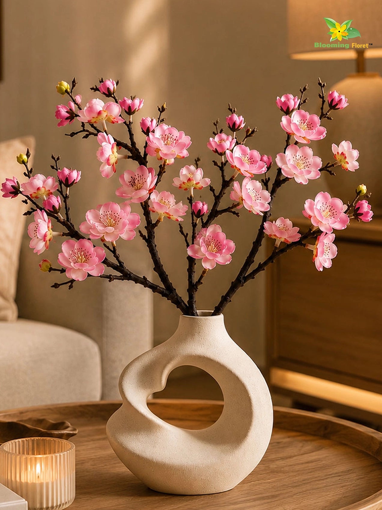 Small Plum Blossom Flower Stick | Pink | 35 cm | Set of 4
