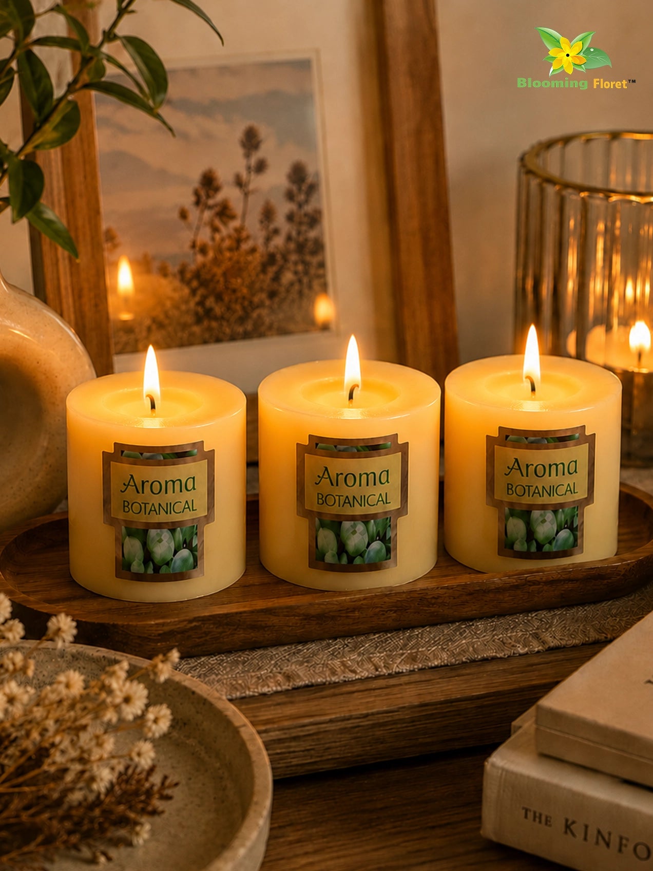 Lime Basil & Citrus Scented Pillar Candles | 5 cm | Set of 1, 3 Pcs