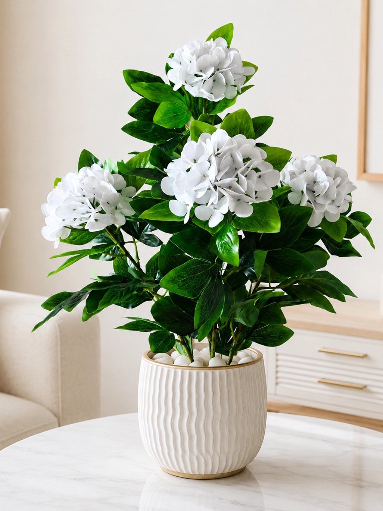 Artificial Hydrangea Flower Bunch | White | 72 cm
