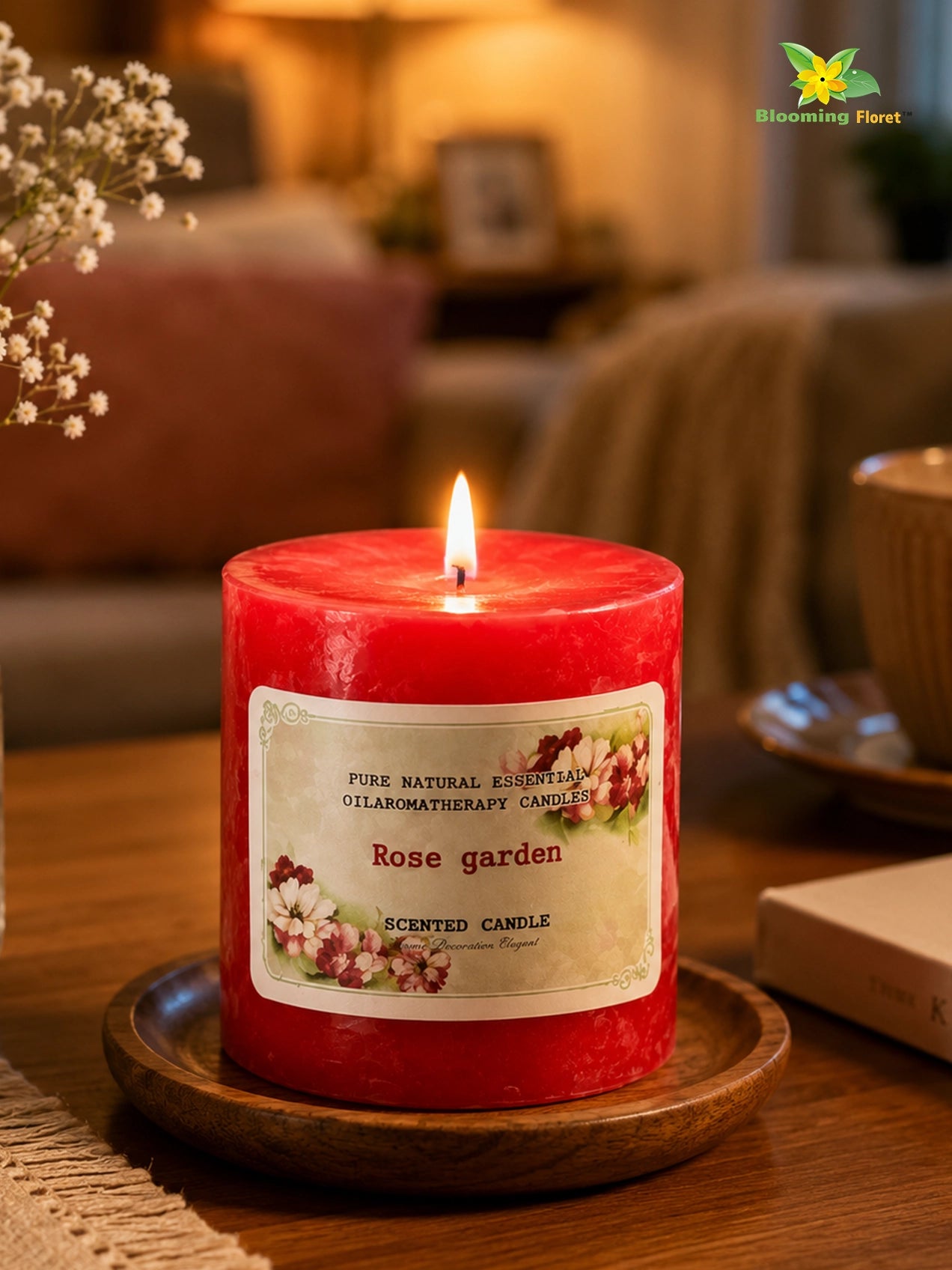Rose Garden Scented Pillar Candle | 8 cm | Set of 1