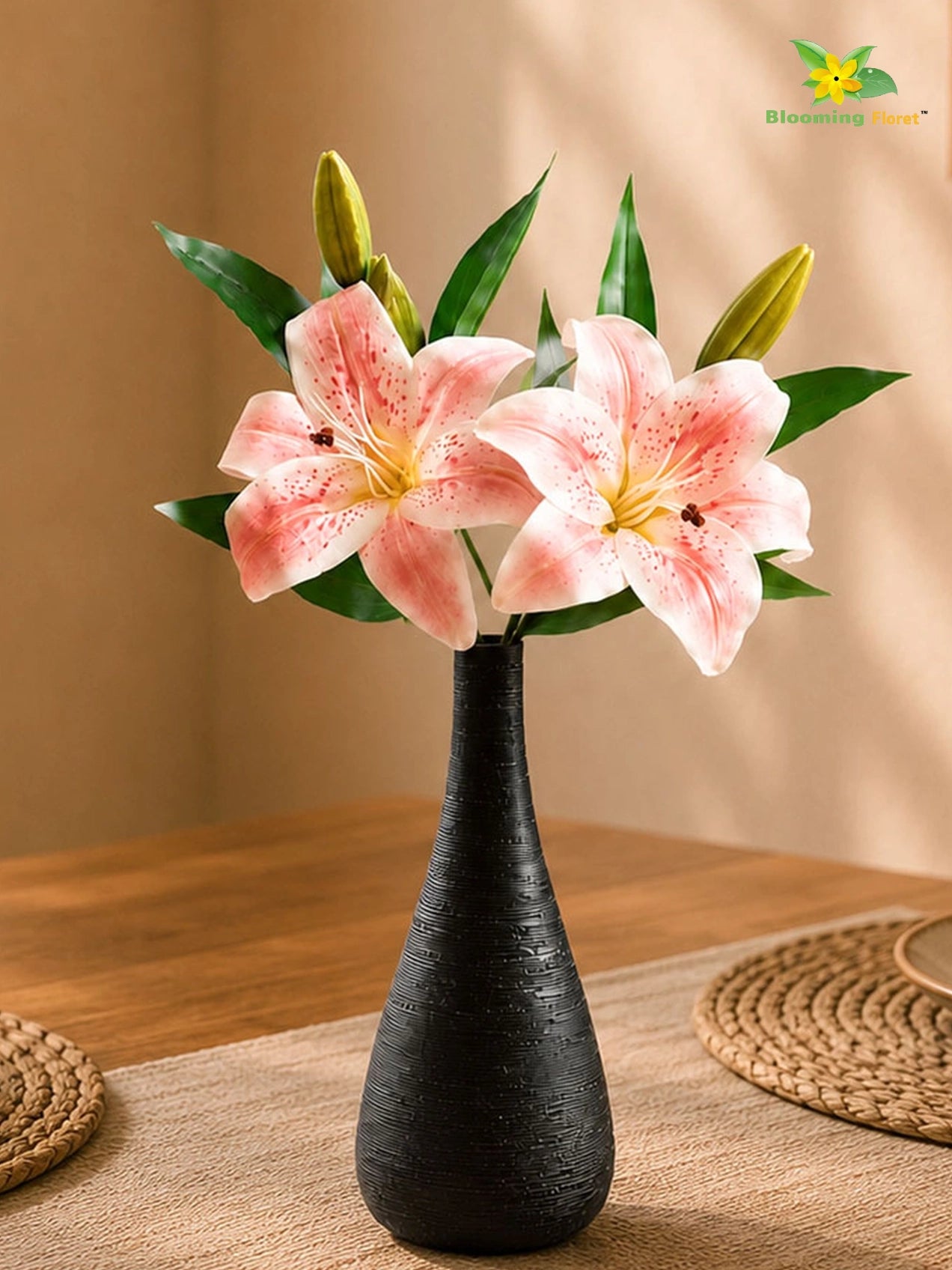Artificial Lily Flower Stick | Light Pink | 35 cm | Set of 2