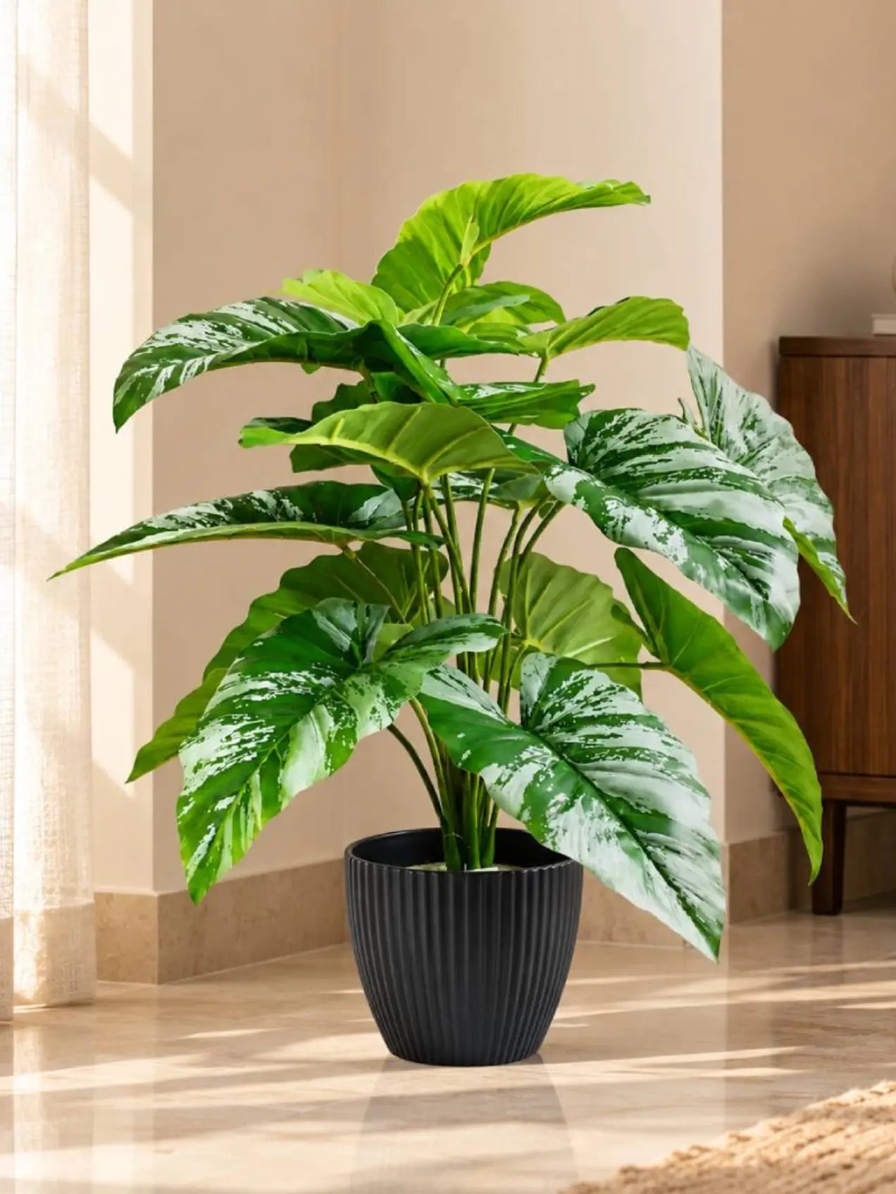 Elegant Ribbed Melamine Pot | Black | 15 cm