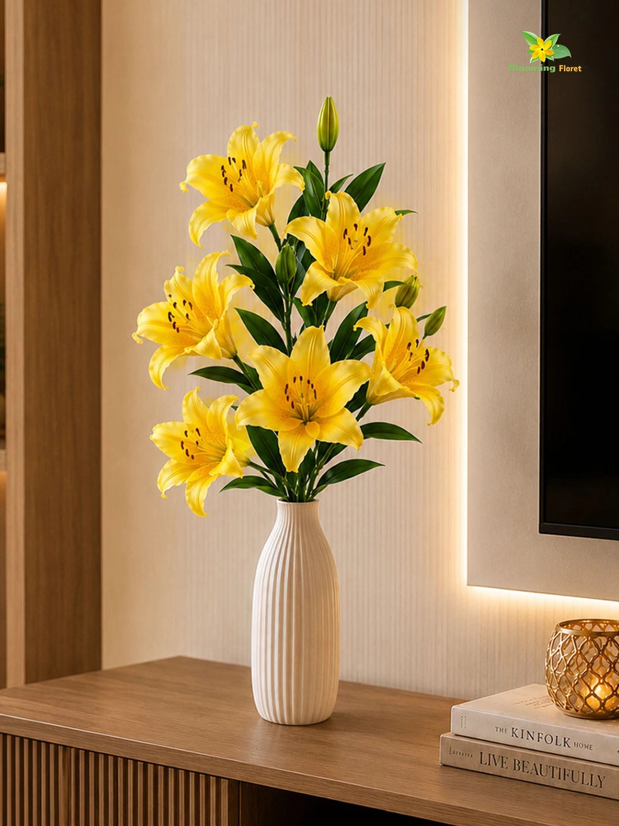 Artificial Lily Flower Stick | Yellow | 78 cm | Set of 2