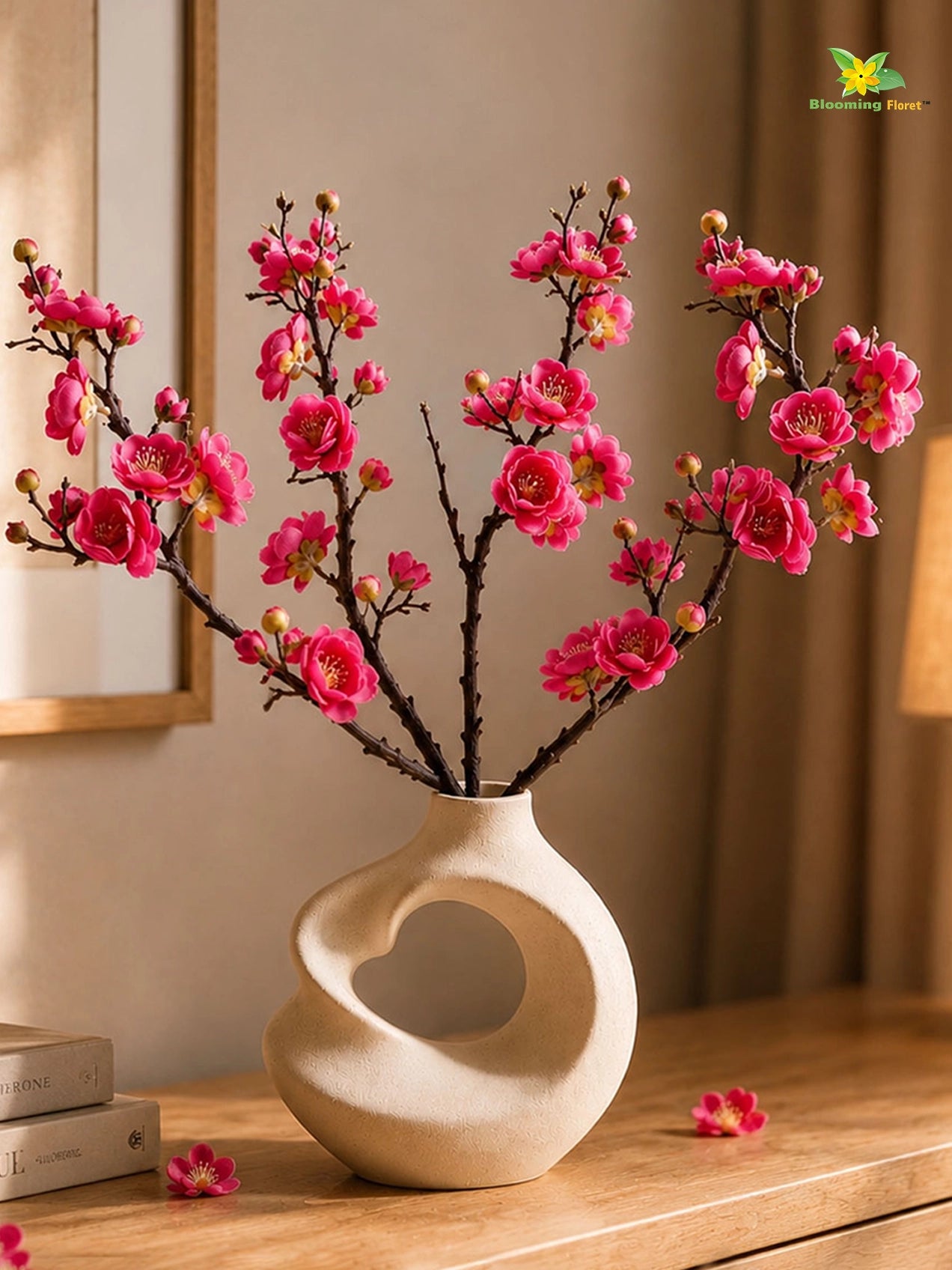 Small Plum Blossom Flower Stick | Dark Pink | 35 cm | Set of 4