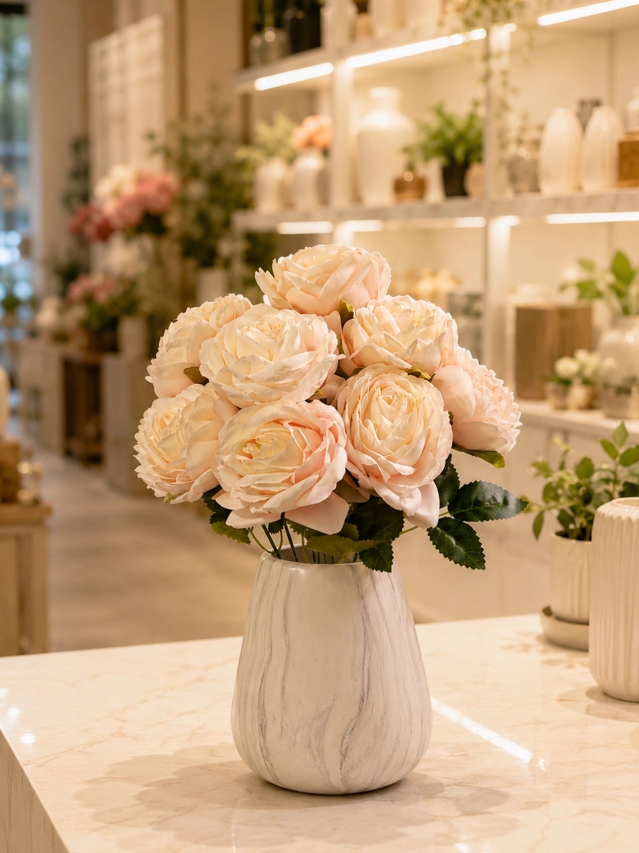 Artificial Rose Flower Bunch | Off White | 40 cm