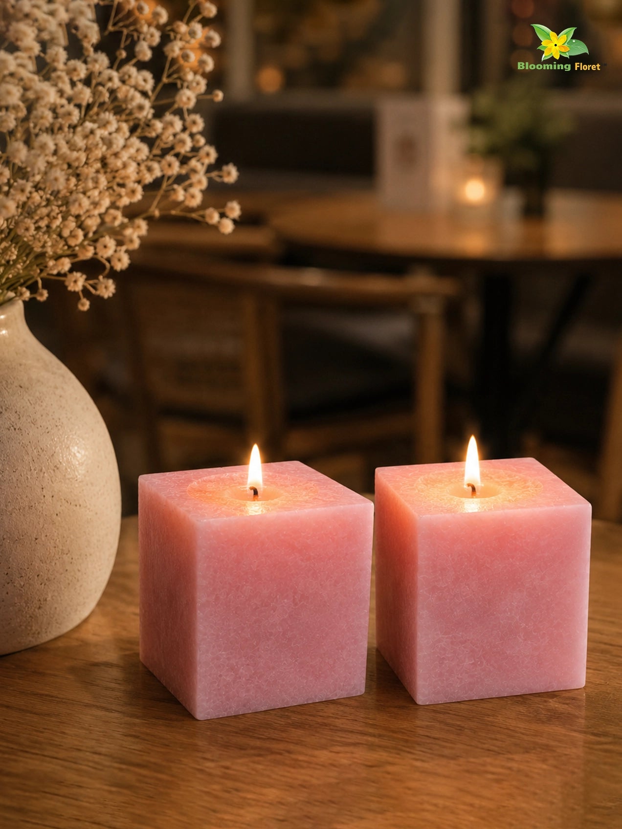 Scented Square Candle Expressions | Pink | 8 cm | Set of 2