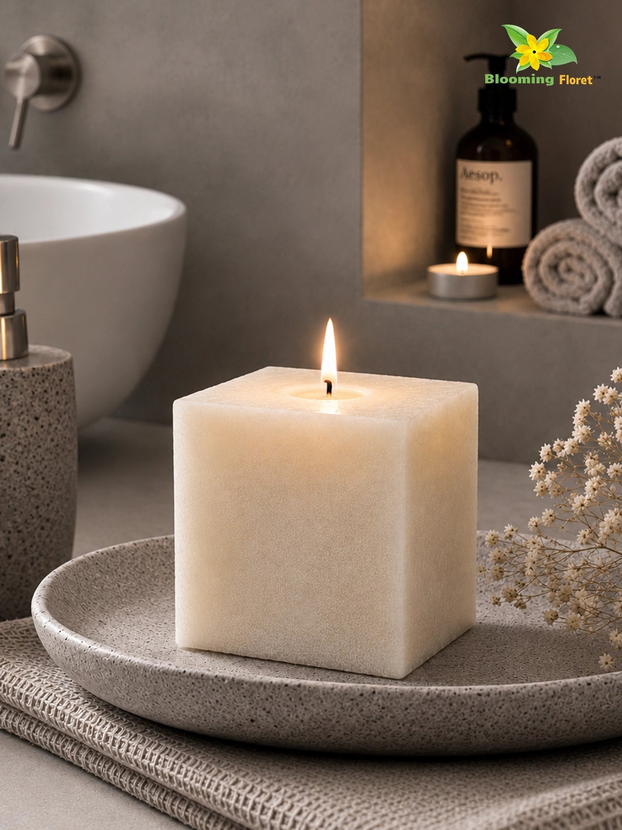 Scented Square Candle Expressions | Cream | 8 cm | Set of 1