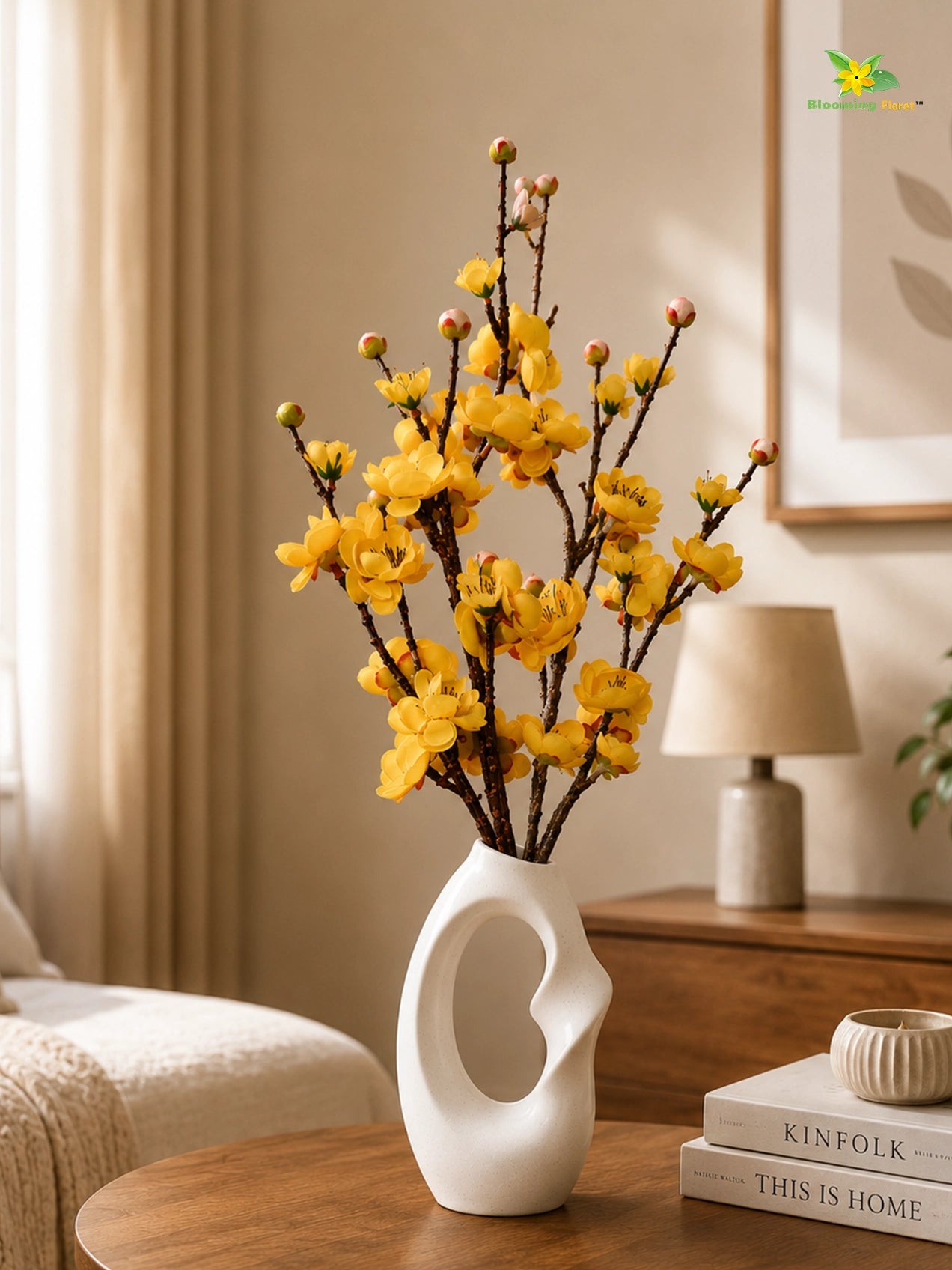 Artificial Plum Blossom Flower Stick | Yellow | 60 cm | Set of 2