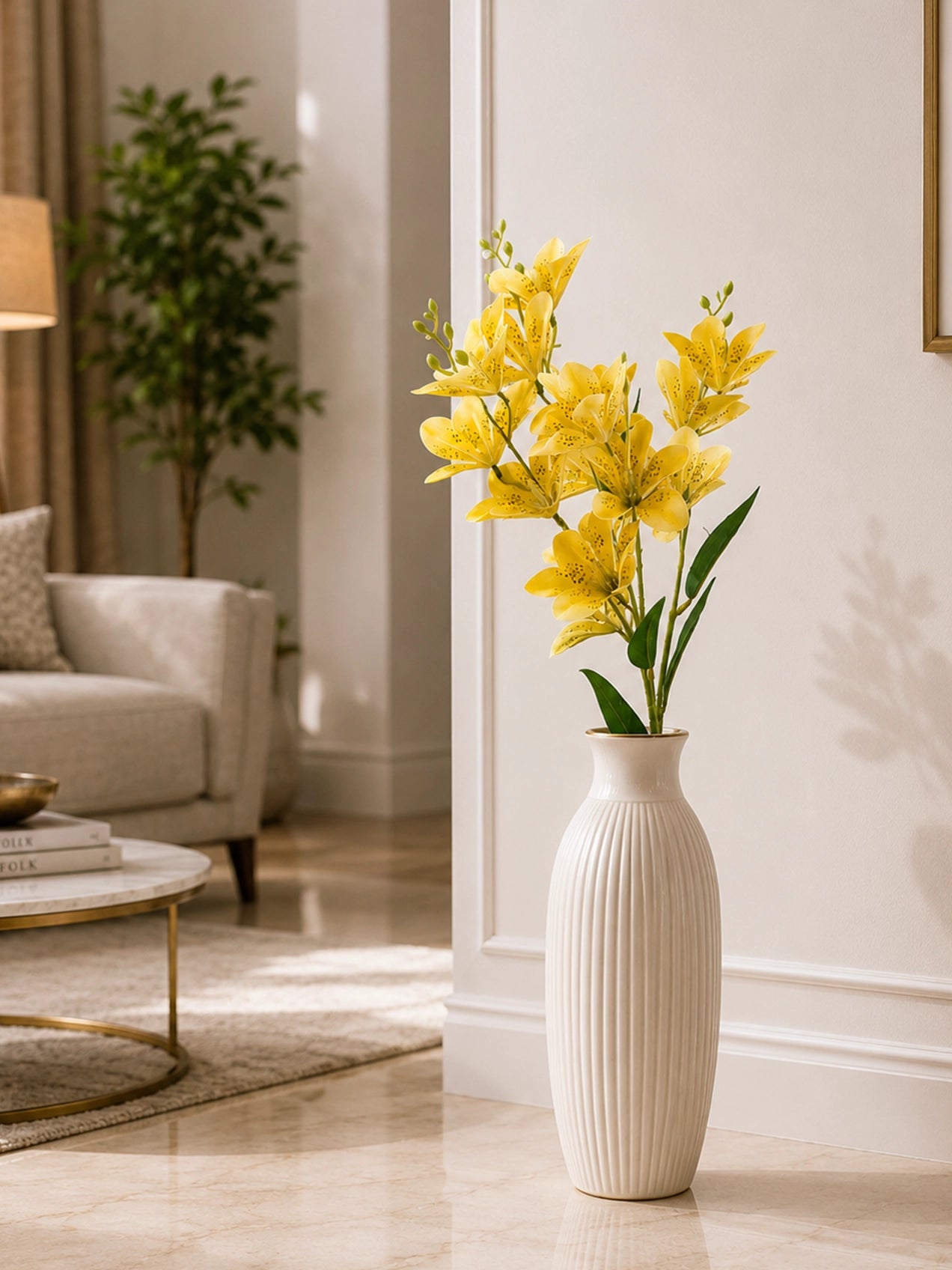 Artificial Magnolia Flower Stick | Yellow | 85 cm