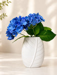 Leaf Impressed Ceramic Vase | White | 19 cm
