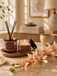 Cedar Sandalwood Candle & Diffuser Set with White & Pink Orchid